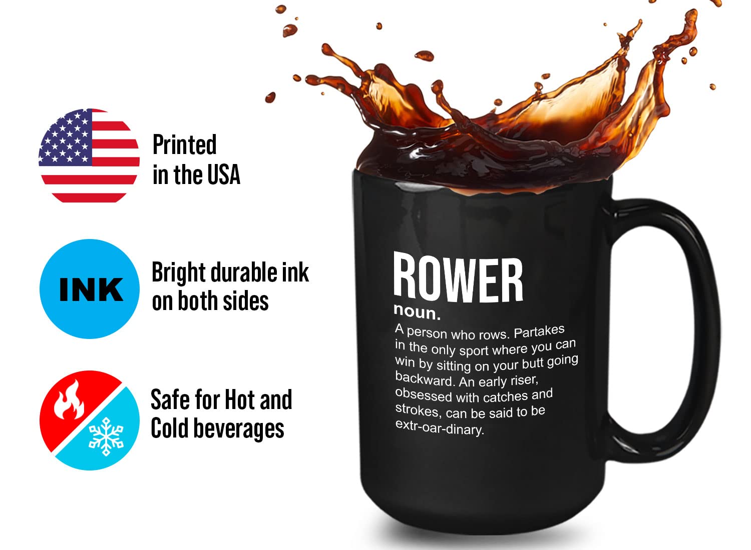 Bubble Hugs Rowing Coffee Mug 15oz Black - Rower Definition - Rower Definitions Sport Lovers Game Athlete Lake Lover Boats Racin