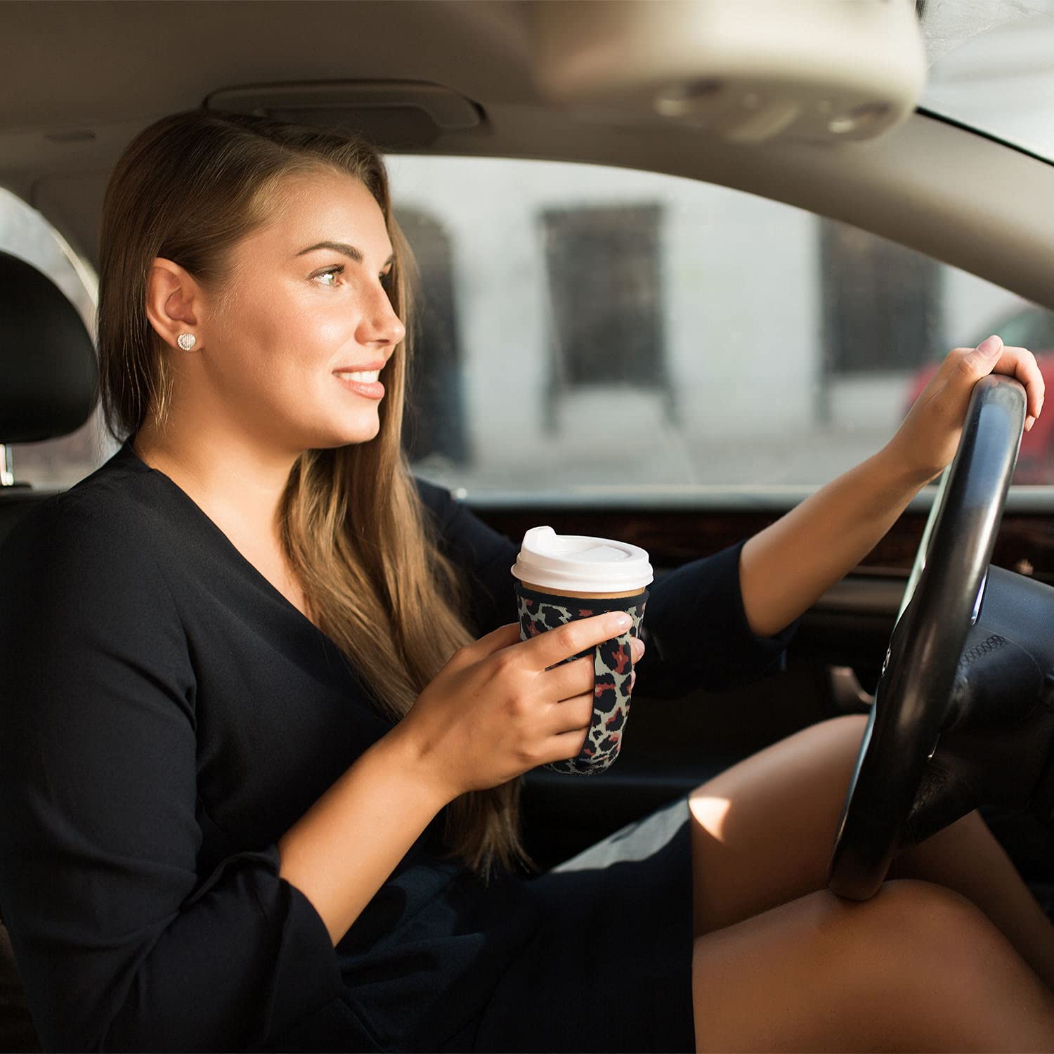 4Pack Reusable Iced Coffee Sleeve Insulator Cup Sleeves With Handle For Cold Drinks Beverages, Fits 30 - 32 Oz Large Coffee Cups