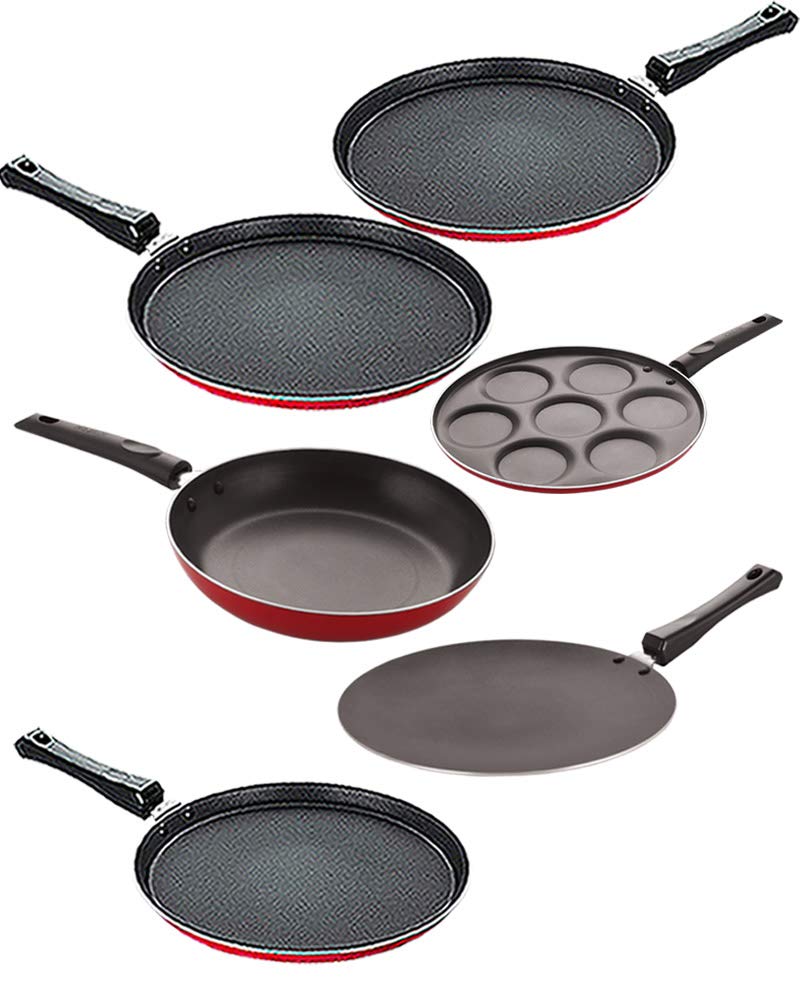 Nirlon Non Stick Cookware Pot & Pan Set Of 6 Pieces With Bakelight Handle(2.6Mm_Ft13_Ft12_Ct_Tp_Ft11_Up7)