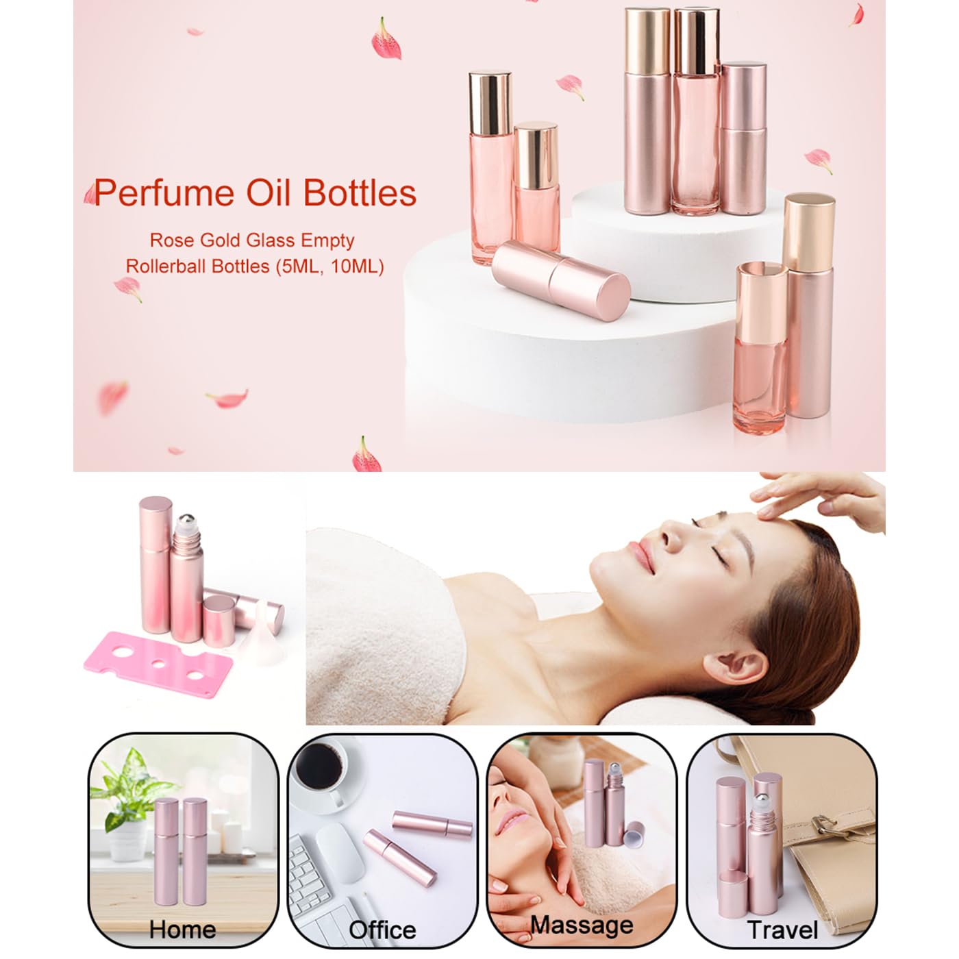 Kesell 14 Pack 10Ml Matte Rose Gold Essential Oil Roller Bottles With Stainless Steel Balls For Perfume Aromatherapy Oils 1 Funn
