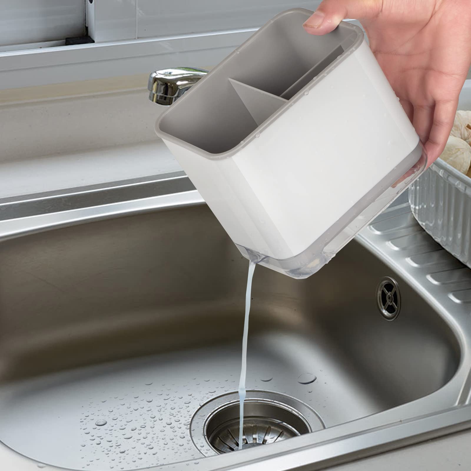Redcall Kitchen Sink Caddy Organizer Counter,Dish Sponge Holder And Brush Holder With Drip Tray,Plastic Sinkware Caddy,Bathroom
