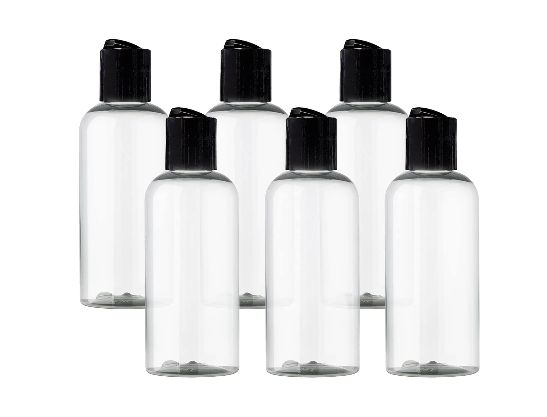 Ljdeals 4 Oz Clear Plastic Empty Bottles With Black Disc Top Caps, Refillable Cosmetic Containers For Shampoo, Lotions, Cream An