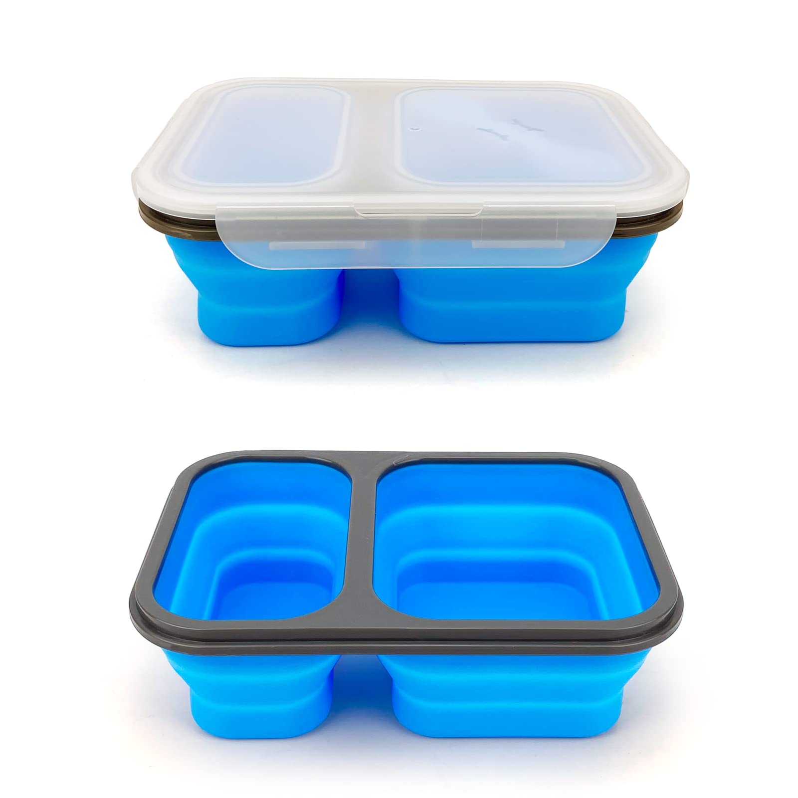 Lunbengo 2 Compartments Collapsible Airtight Bento Box With Ideal Portion 600Ml & 450Ml And 2 In 1 Spoon & Fork, Food Grade Sili