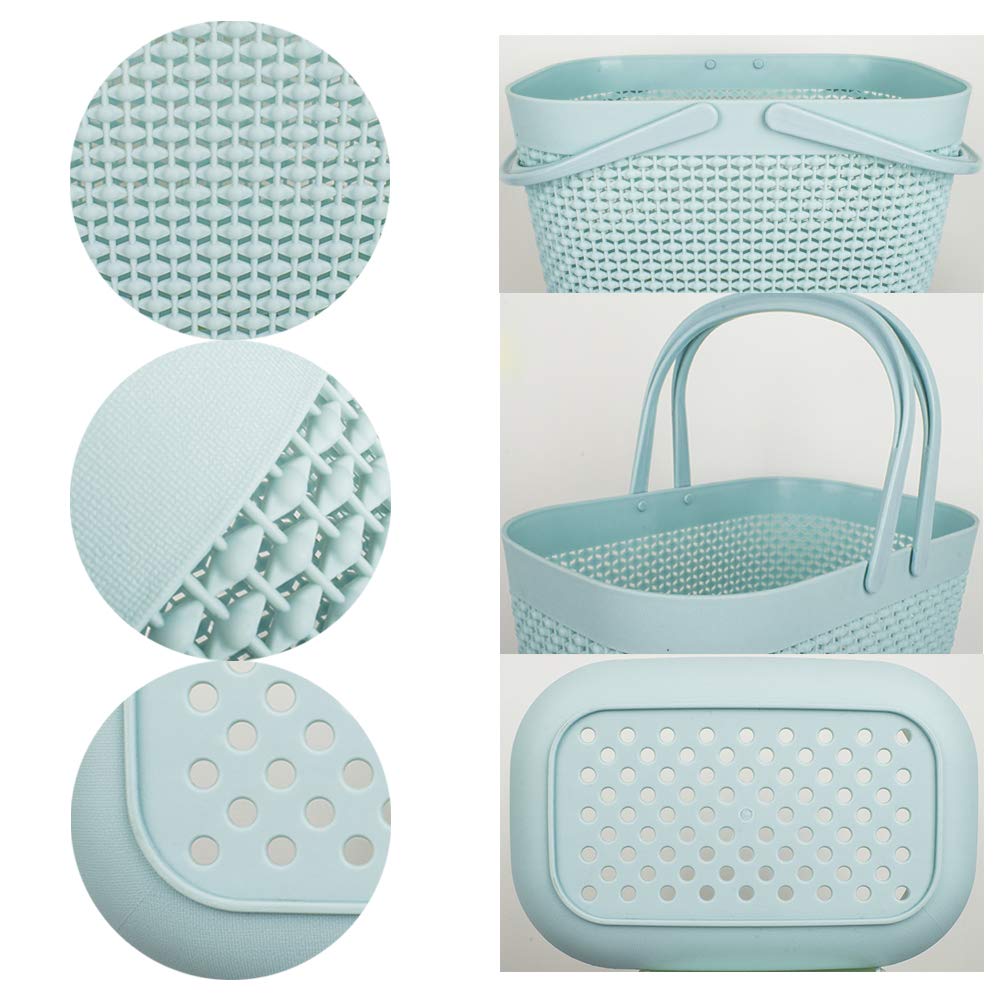 UUJOLY Plastic Organizer Storage Baskets with Handles  Shower Caddy Bins Organizer for Bathroom and kitchen (Blue)