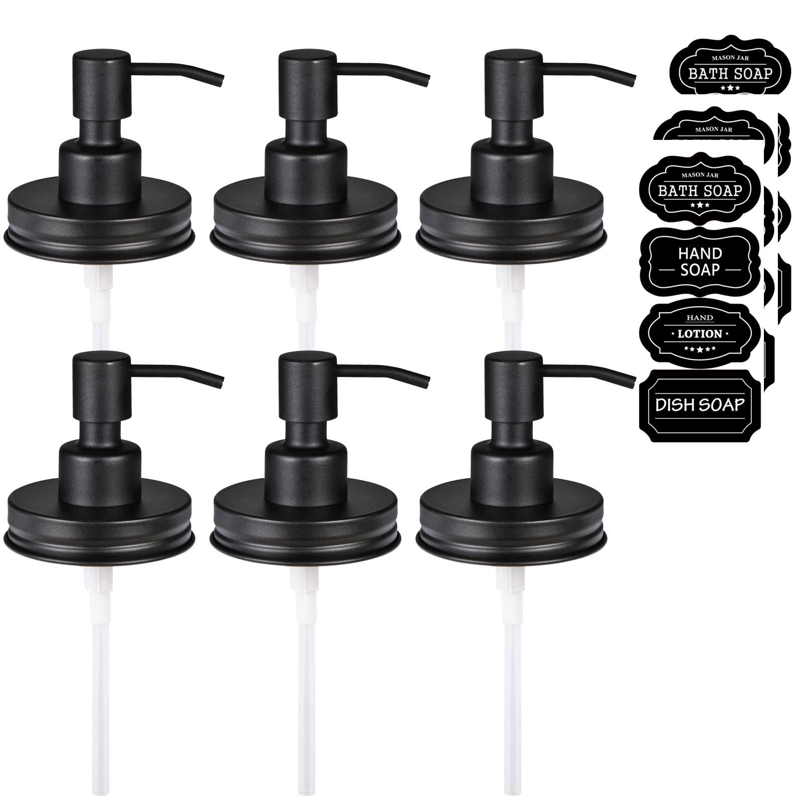 Amolliar Mason Jar Liquid Soap Dispenser Lid, 304 Stainless Steel Pump Lid For 16Oz Regular Mouth Mason Jar, Rustic Farmhouse De