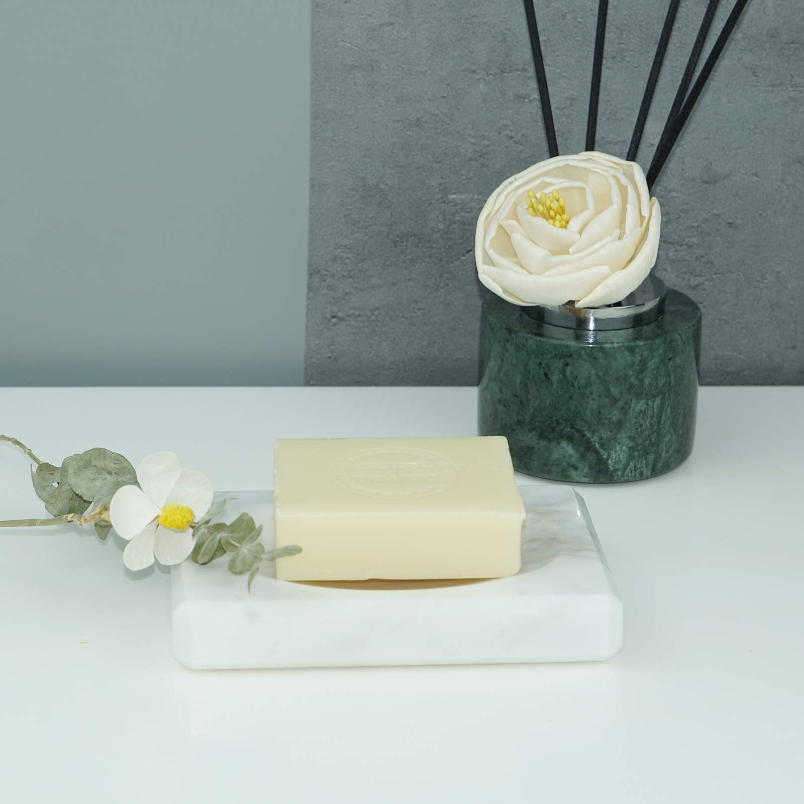 White Soap Dish Tray Marble Soap Holder Trinket Plate For Bathroom Sink Kitchen Countertop Bedroom Vanity Bathroom Accessory Rec