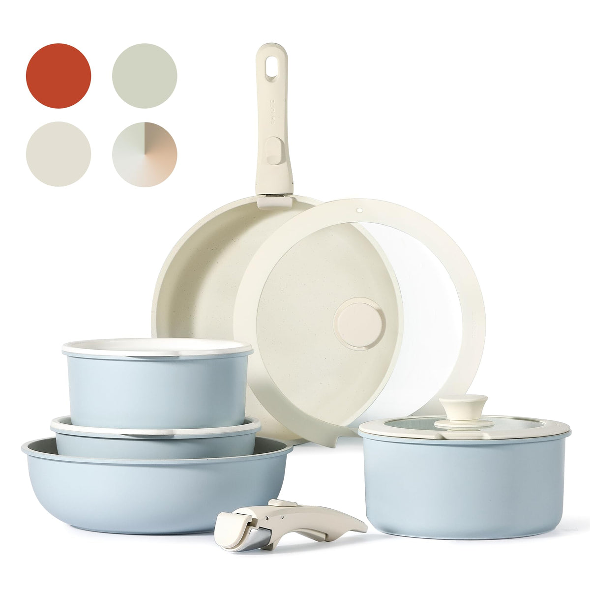 CAROTE 11pcs Pots and Pans Set, Nonstick Cookware Set Detachable Handle, Induction Kitchen Cookware Sets Non Stick with Removabl
