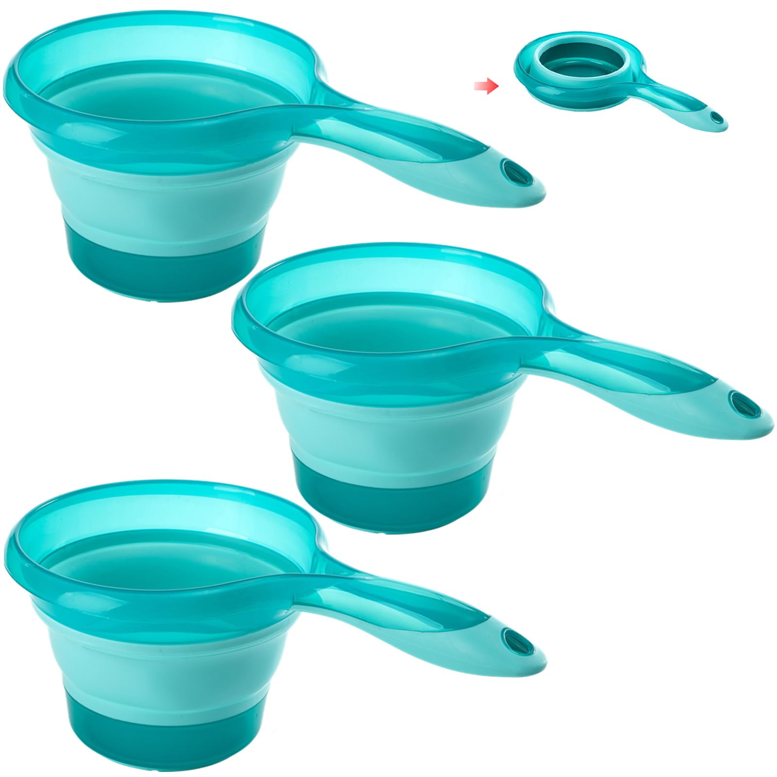 ZEAYEA 3 Pack Folding Water Ladles, Plastic Collapsible Washing Spoons for Kitchen Bathroom Outdoor, Portable Space Saving Water