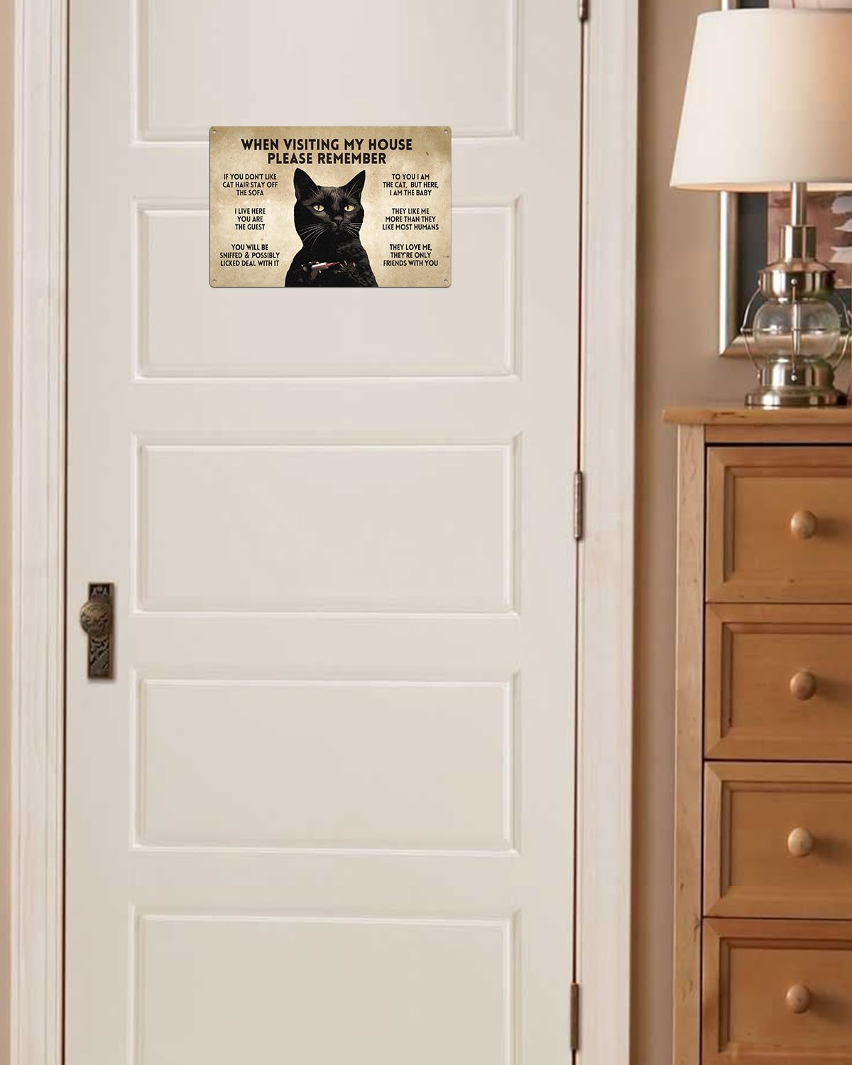 Alkb Funny Black Cat Poster Cat Lover Gift - When Visiting My House Please Remember - Black Cat Rules Metal Signs 8 X 12 Inch