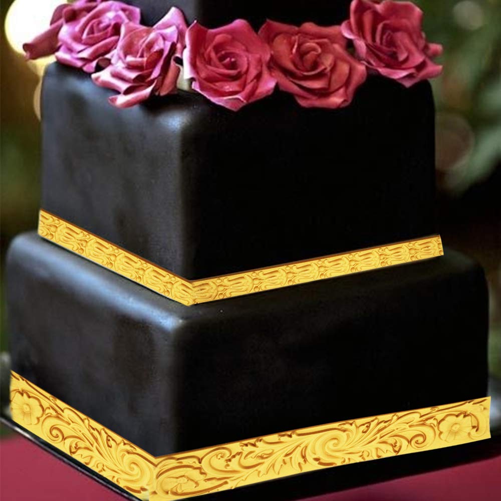 Palksky Diy Baroque Scroll Relief Cake Border Silicone Mold/Vintage Curlicues Fondant Molds Flower Frame Edible Lace Mould Mat F