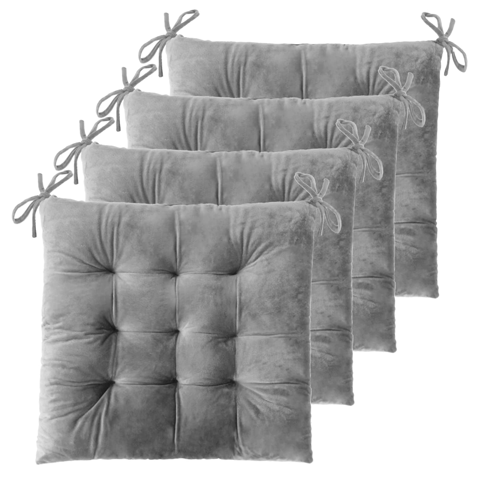 ELFJOY 4 Pack Chair Cushions for Dining Chairs Chair Pads Cushion for Kitchen Office Tufted Square Seat Cushion with Ties (16 Gr