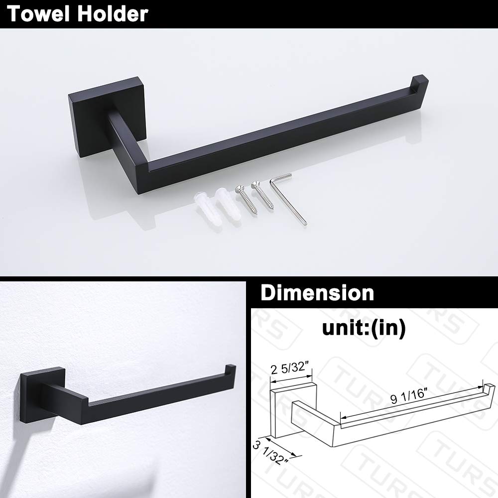 Turs Black 3-Piece Bathroom Towel Holder Set Stainless Steel Wall Mount Bath Hardware Set Toilet Paper Holder Towel Hook,Q7010Bk