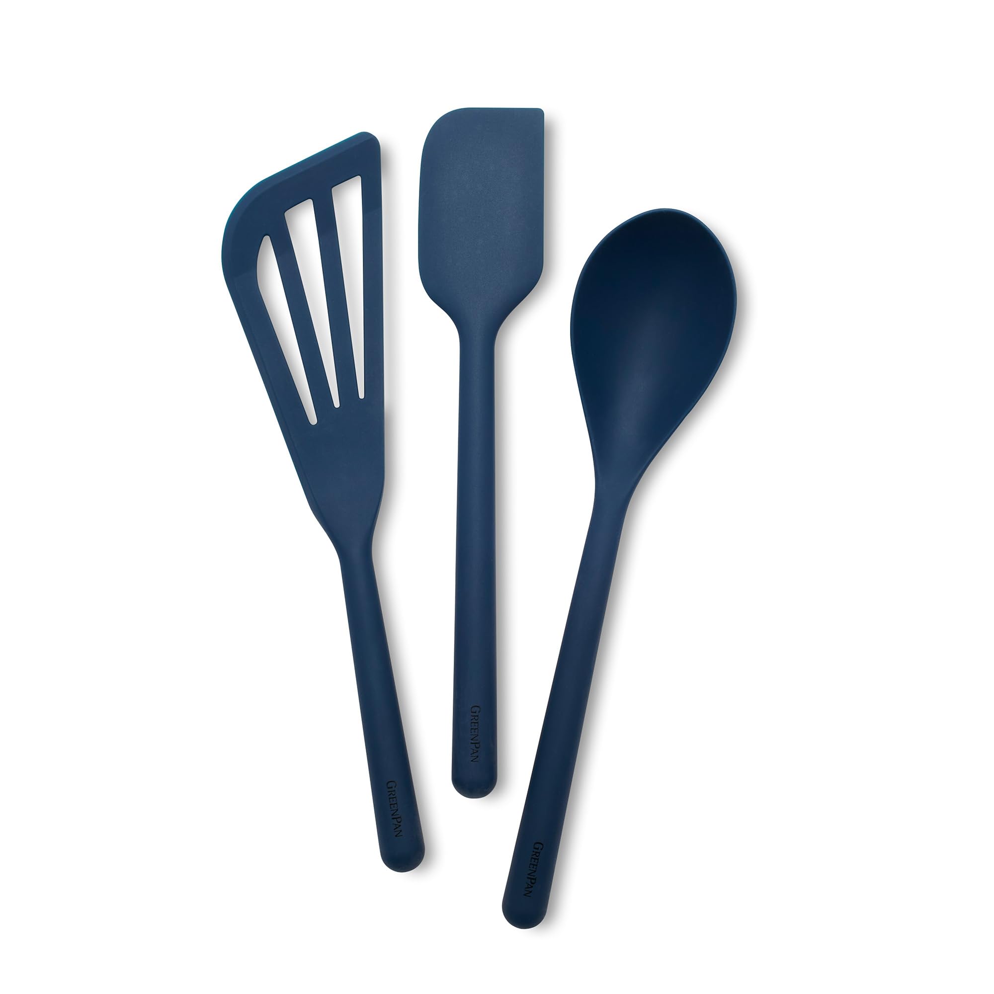 GreenPan Silicone 3 Piece Cooking Utensil Set, Fish Turner, Mixing Spatula, Solid Spoon, Flexible Nonstick Kitchen Tools Rigid S