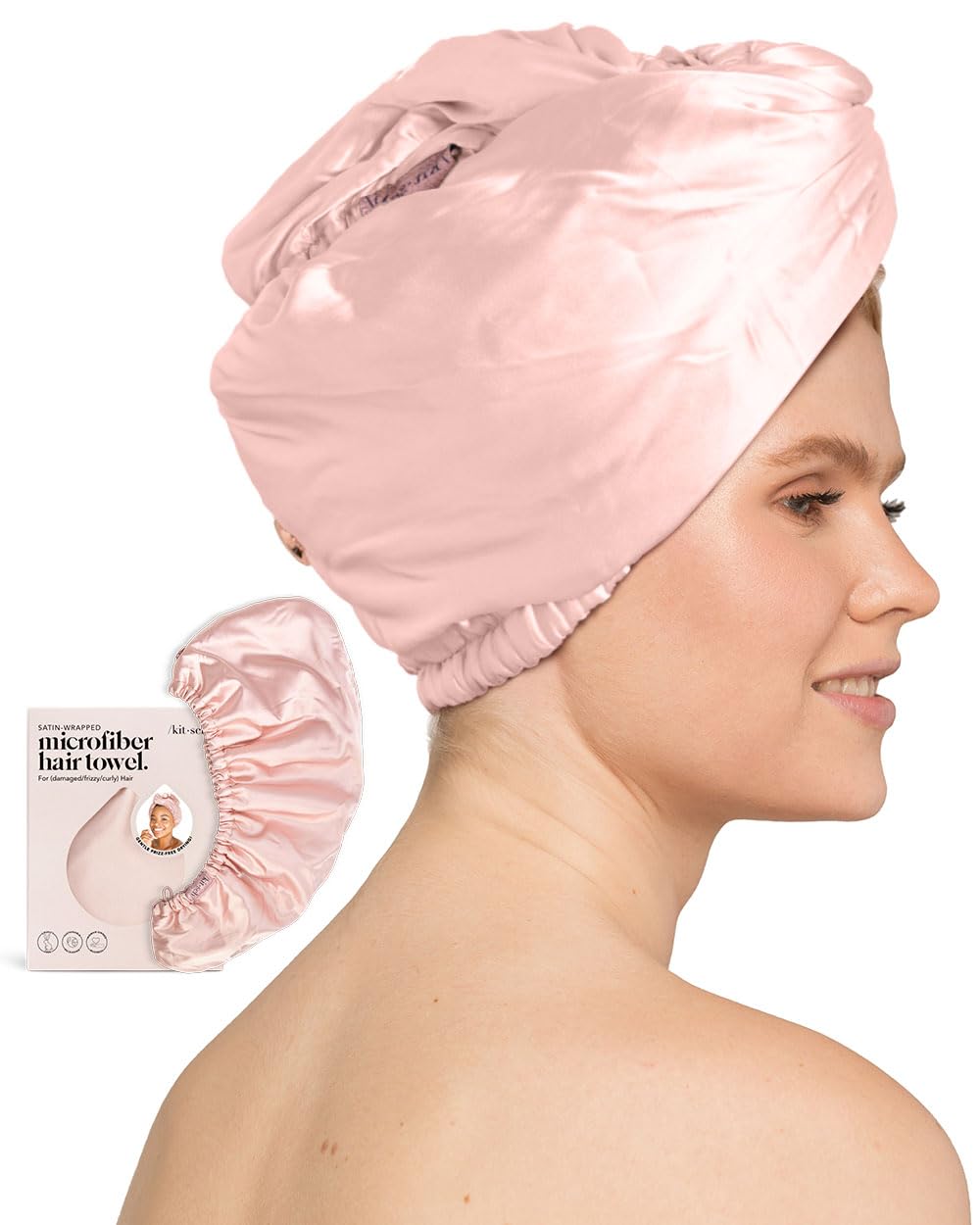 Kitsch Satin Wrapped Microfiber Hair Towel Wrap for Women - Quick Dry Towel | Microfiber Towel for Hair | Hair Drying Towel Wrap