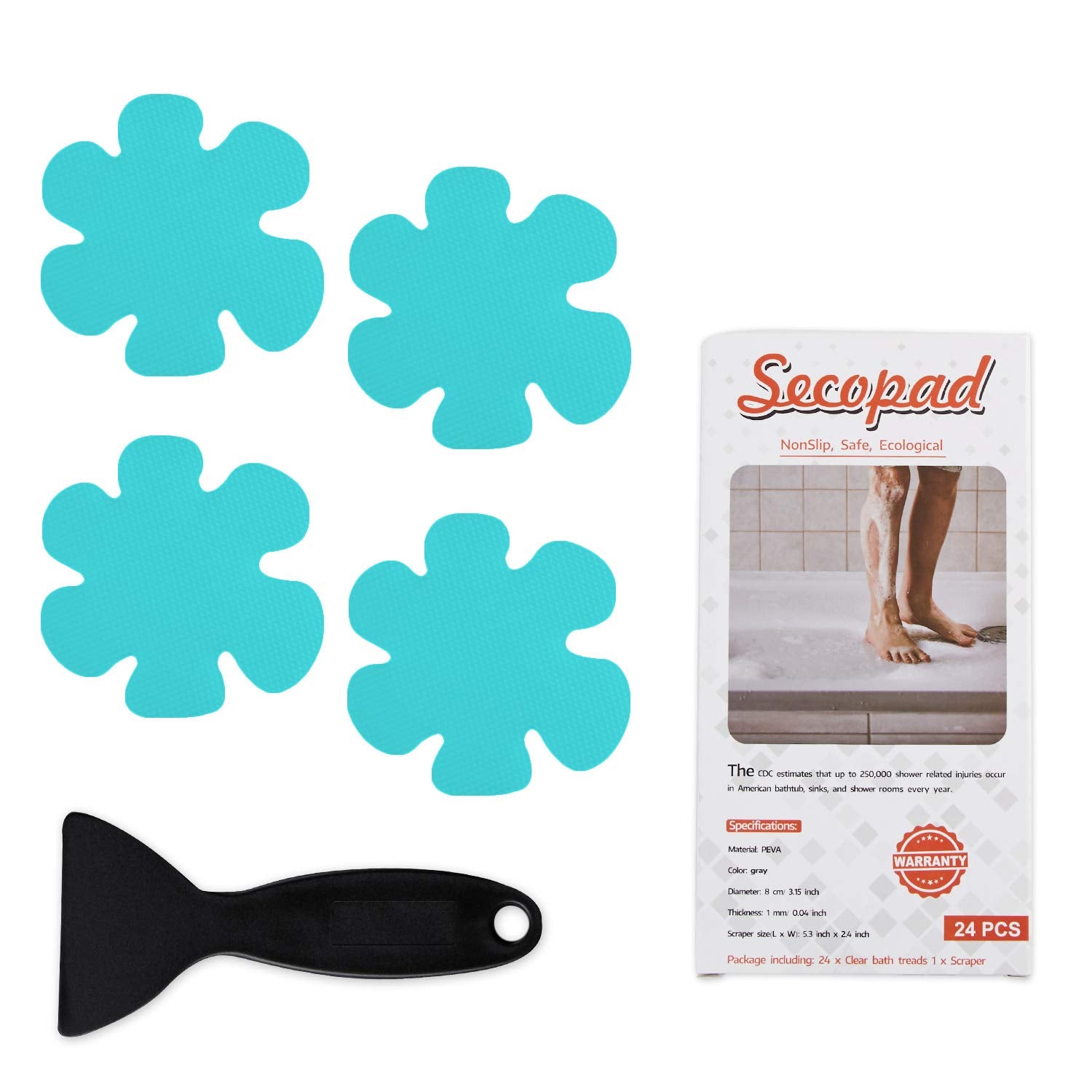Secopad Bathtub Stickers Non-Slip, Safety Shower Treads Adhesive Appliques With Premium Scrape (Blue)