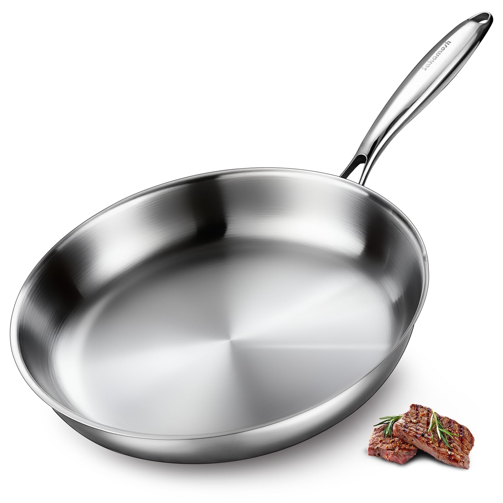 SAKAMOSH 12 TriPly Stainless Steel Frying Pan, Induction & Oven Safe