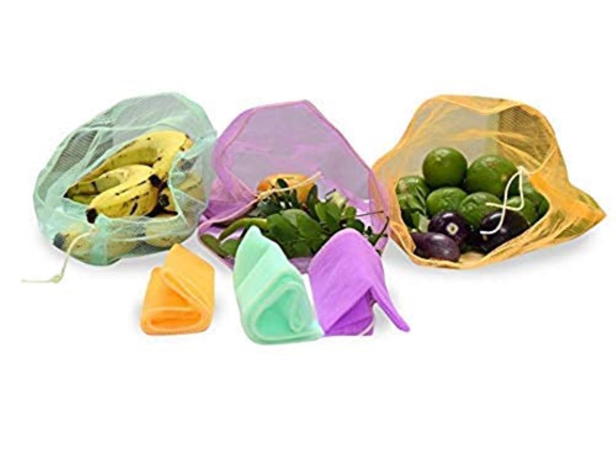Seno Vegetable Organizer Reusable Fridge Bags/Net Bags,MultiPurpose Pull String Meshh, Pack Of 12, Multicolor