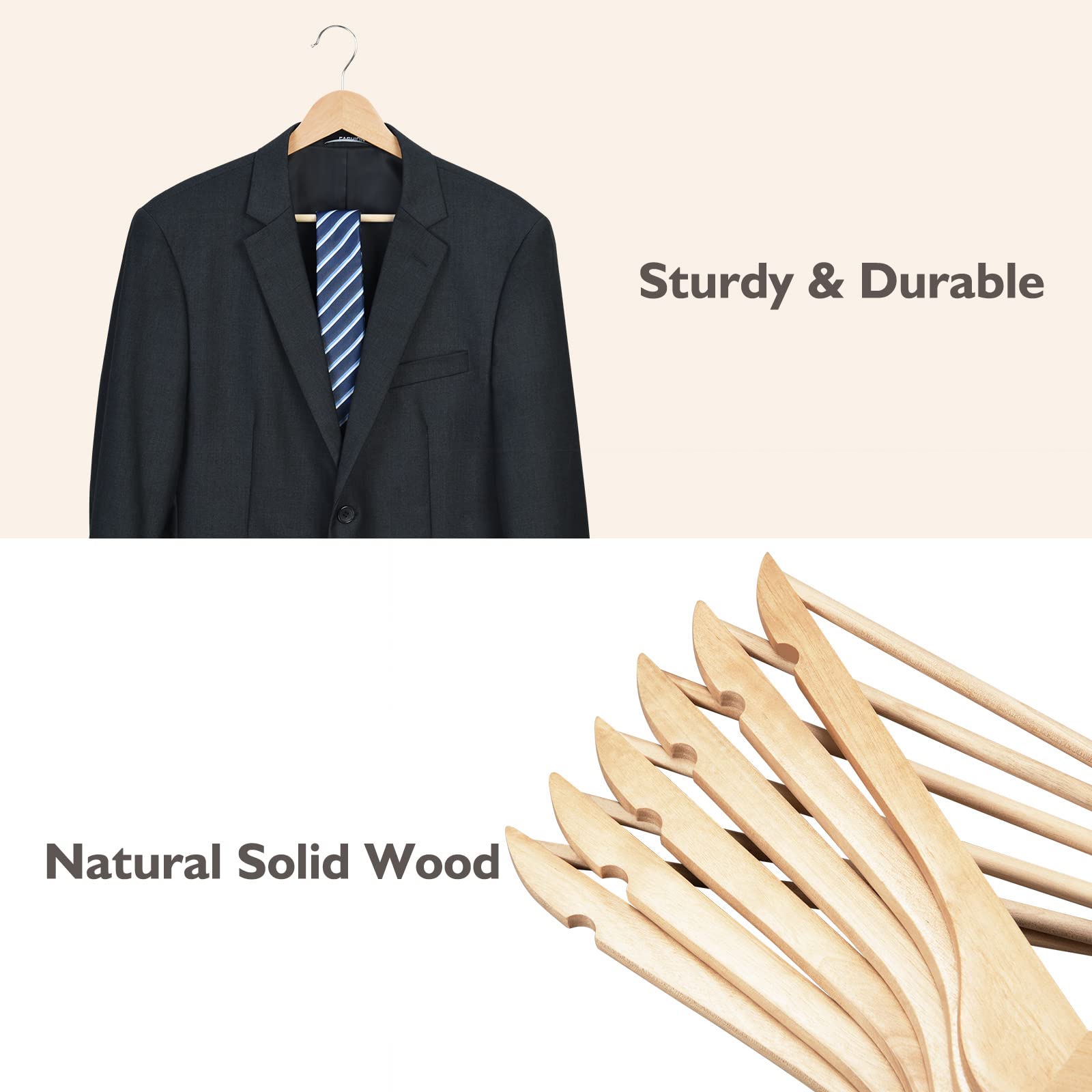 Edergoo Wooden Hangers, 30 Pack Wood Hangers With 360-Degree Rotatable Hook And Non Slip Pants Bar, Smooth Finish Coat Hangers F