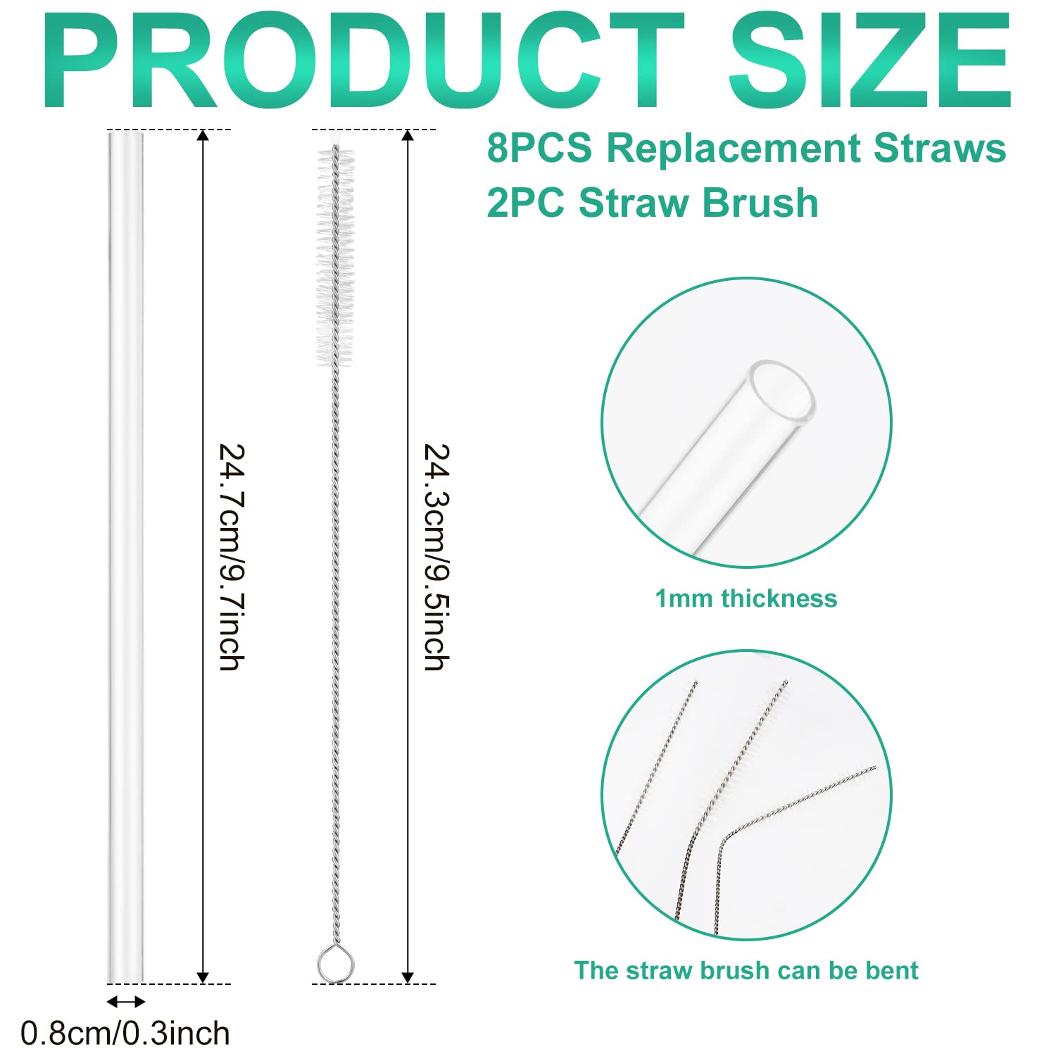8Pcs Replacement Straws Compatible With Hydro Flask, 24.7Cm/9.7Inch Clear Reusable Straws For Hydro Flask Wide Mouth Straw Lid 4