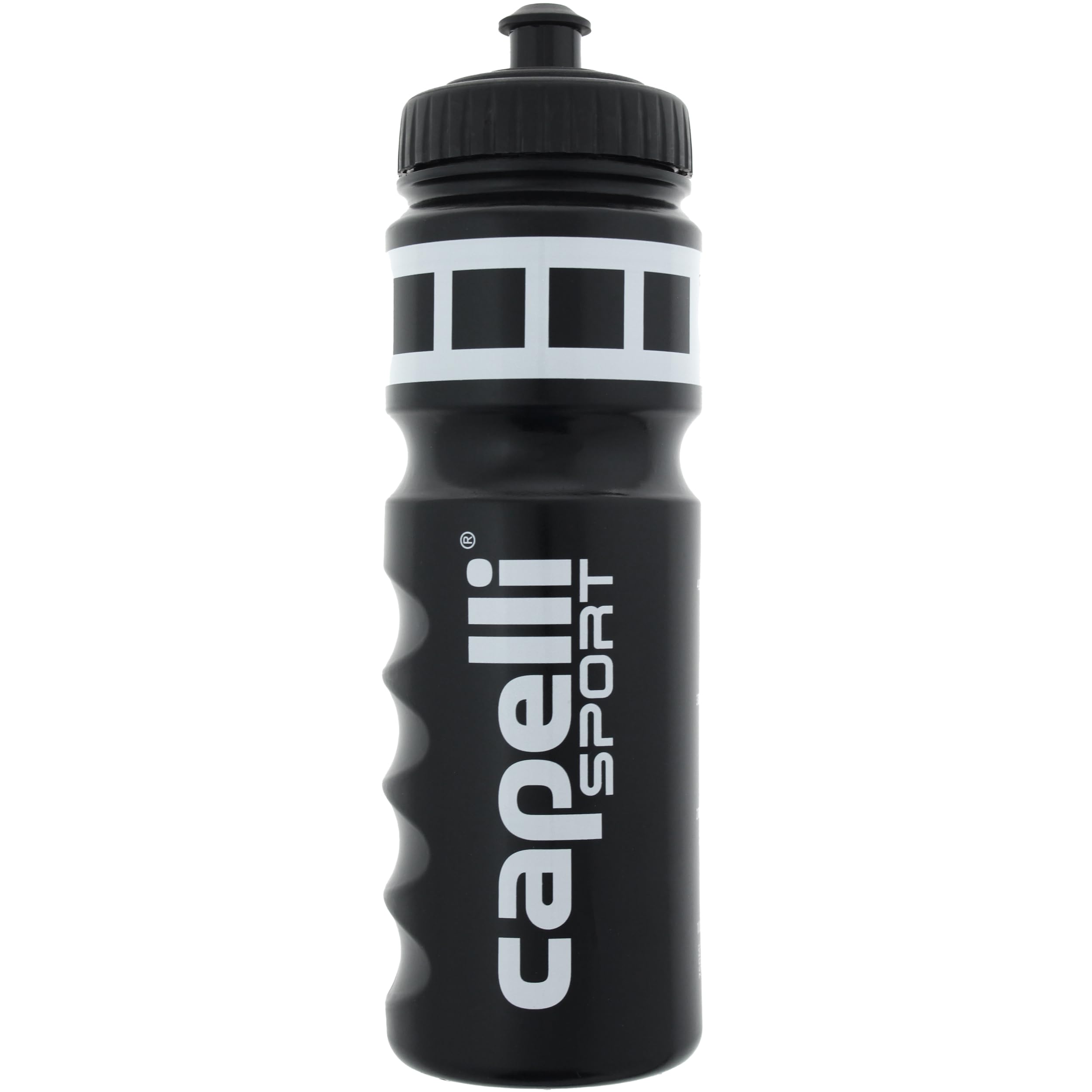 Capelli Sport Squeeze Water Bottle, Plastic Gym Water Bottle with Easy Open Nozzle and Grip Design, 24 oz, Black/White