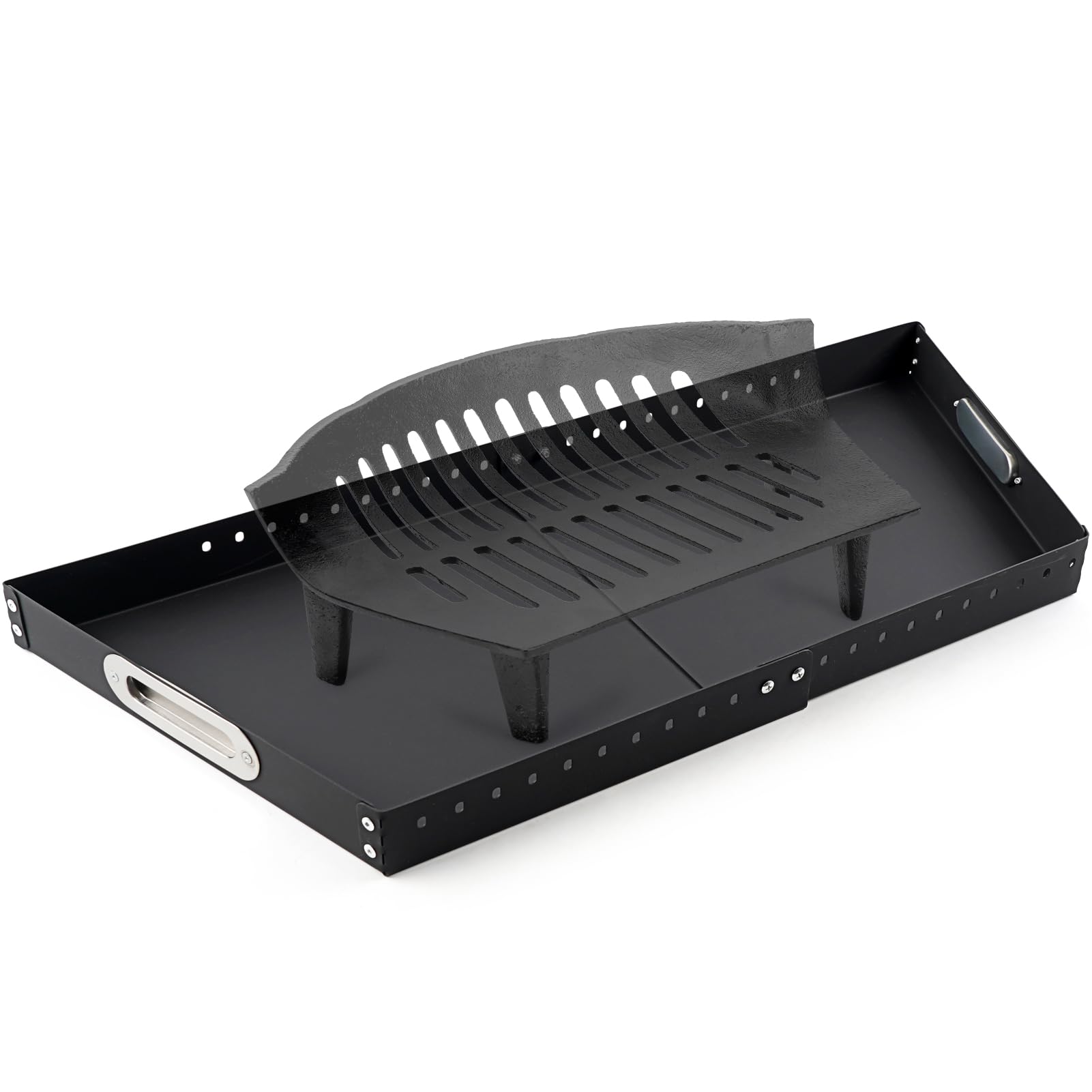 Adjustable Fireplace Tray for Ash Collection, Expandable Ash Pan for Up to 31 Fireplace Grates, Galvanized Steel Ash and Ember H