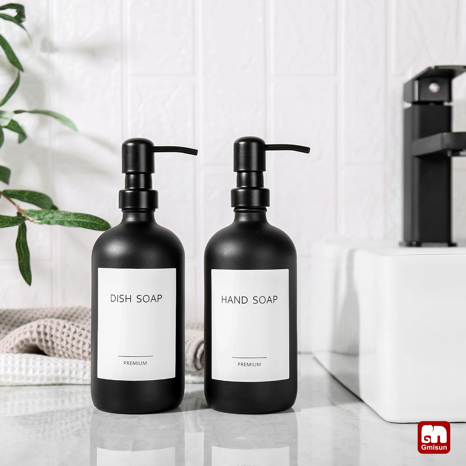 GMISUN Hand and Dish Soap Dispenser set  2 Pack Kitchen Matte Black Soap Dispenser with Rustproof Stainless Steel Pump  16 Oz Refillable Liquid Pump Bottle Dispensers for Kitchen & Bathroom Countertop