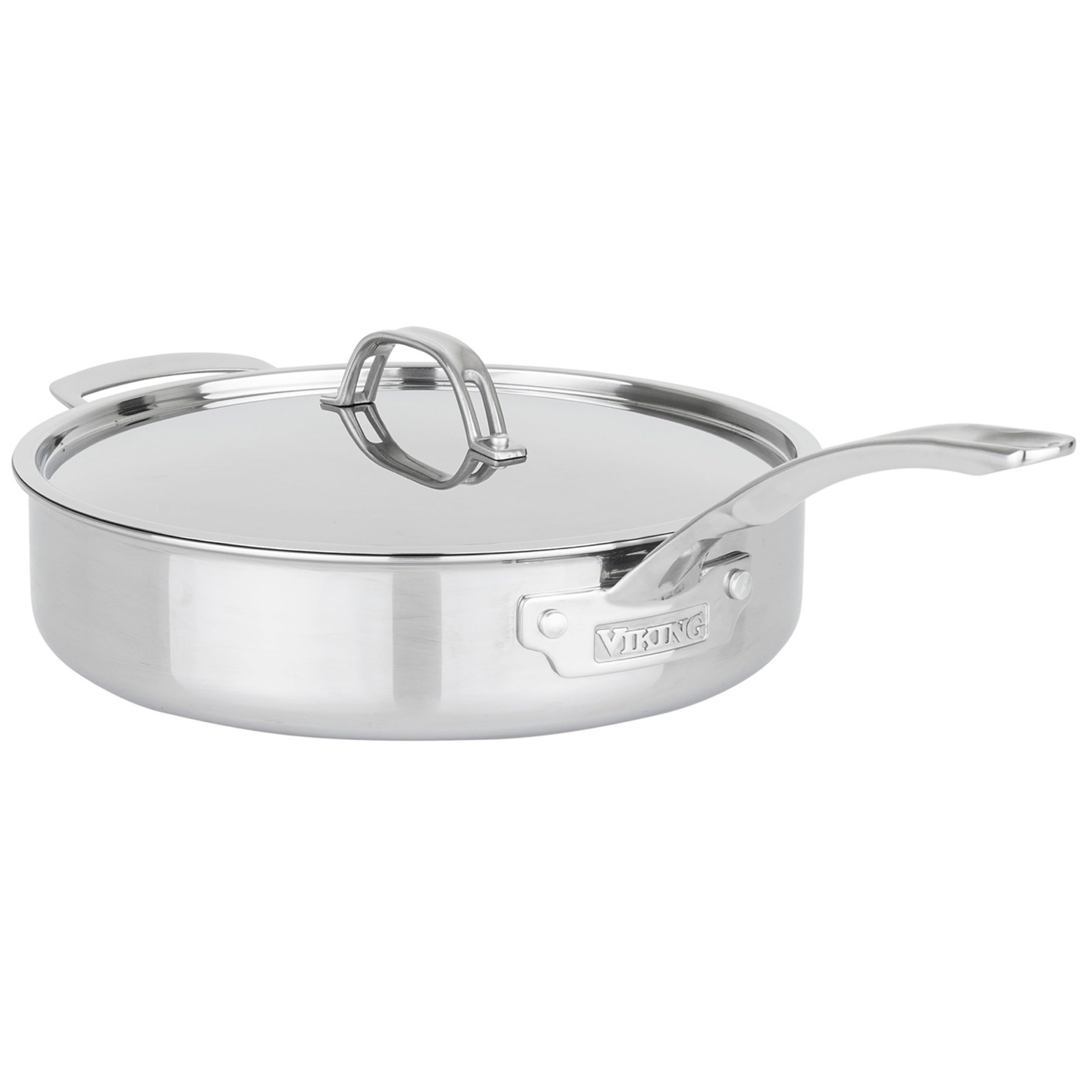Viking Pureglide Pro 3-Ply Nonstick 4.5 Quart Saut Pan With Lid And Helper Handle, Titanium Interior, Oven And Broiler Safe, Ind