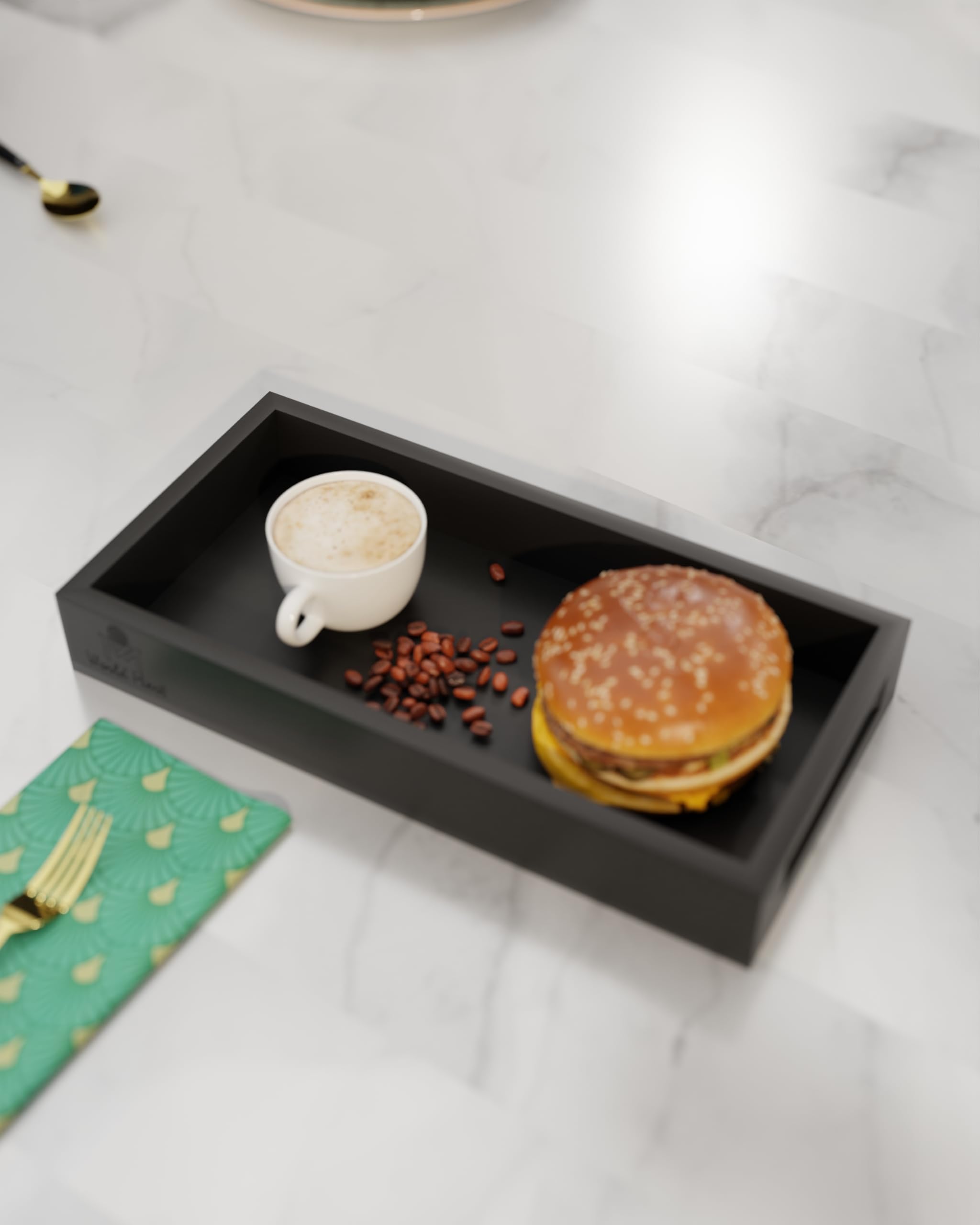 World Mart Wooden Tray Rectangular Tray For Dining Table And Kitchen, Serving Tray Set For Breakfast And Tea Serving 12X6 Inches