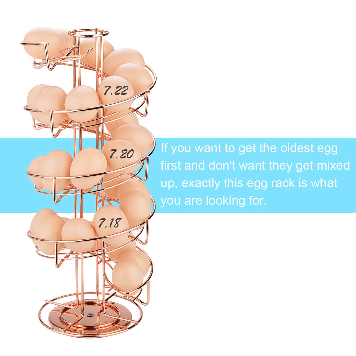 Toplife Spiral Design Metal Egg Skelter Dispenser Rack, Storage Display Rack, Rose Gold