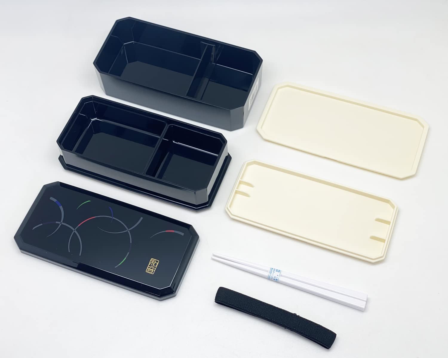Osk 1 X Cool Japanese Bento Lunch Box With Belt, Bag Chopsticks - Waon Black