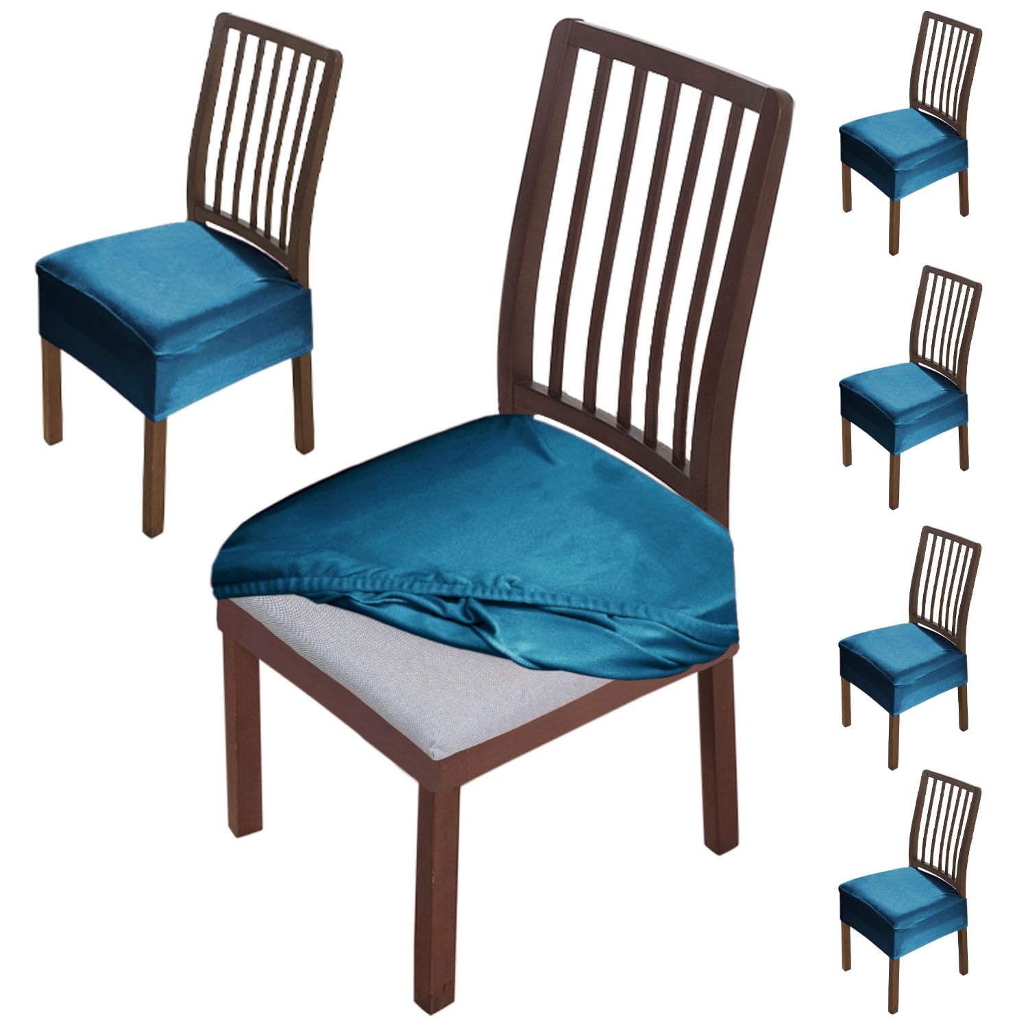 Hokipo Original Velvet Dining Chair Seat Cover, Stretch Fitted, Removable Washable Furniture Protector Slipcovers, Set Of 6, Pea