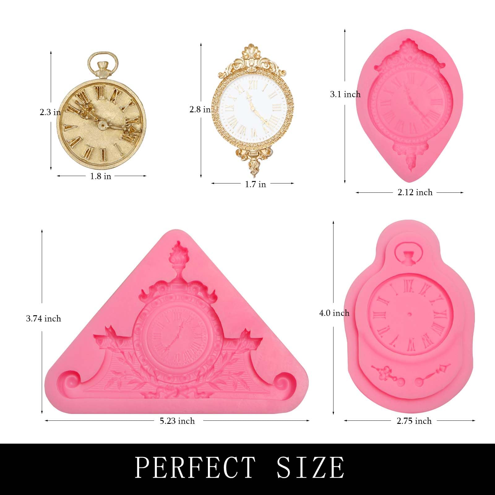 Large Clock Fondant Silicone Molds, Steampunk Vintage Wall Clocks Chocolate Molds For Steampunk Travel Theme Cake Decoration, Cu
