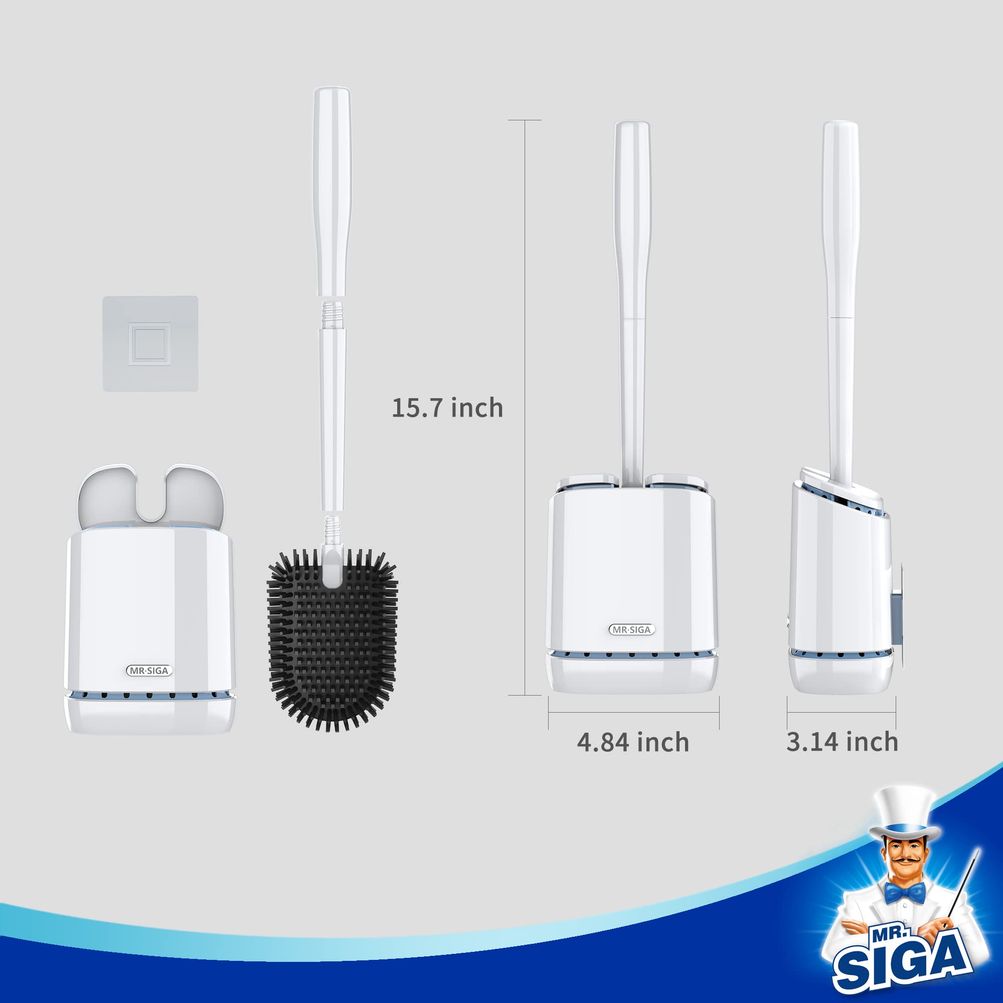 MRSIgA Toilet Bowl Brush and Holder  Durable and Flexible Bristles  Wall Mounted Toilet Brush for Bathroom cleaning  White  1 Pack