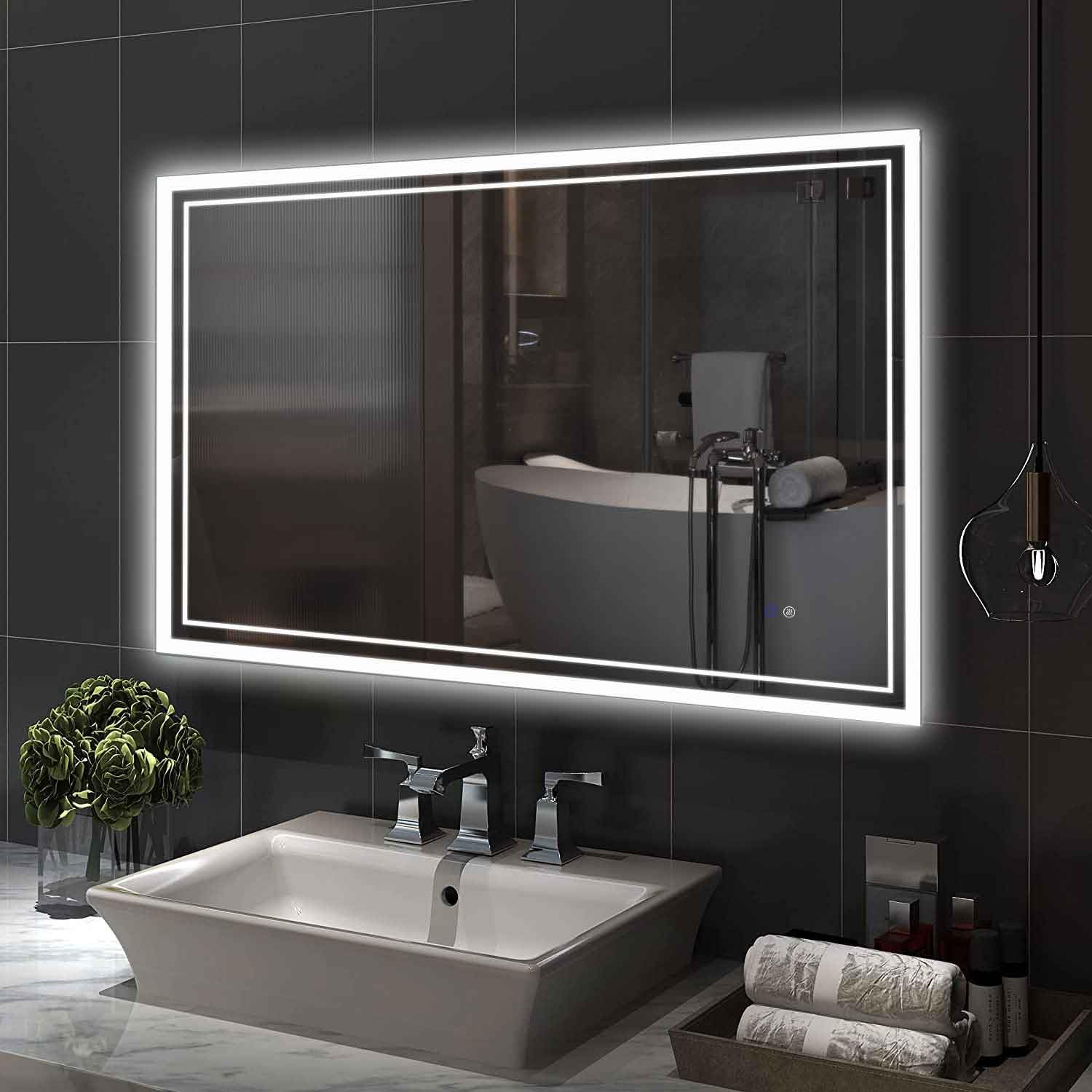 Elefloom Led Bathroom Mirror, 28X20 Inch Front And Backlit Lighted Vanity Mirror, Anti-Fog Dimmable 3 Colors Cri>90 Wall Mounted