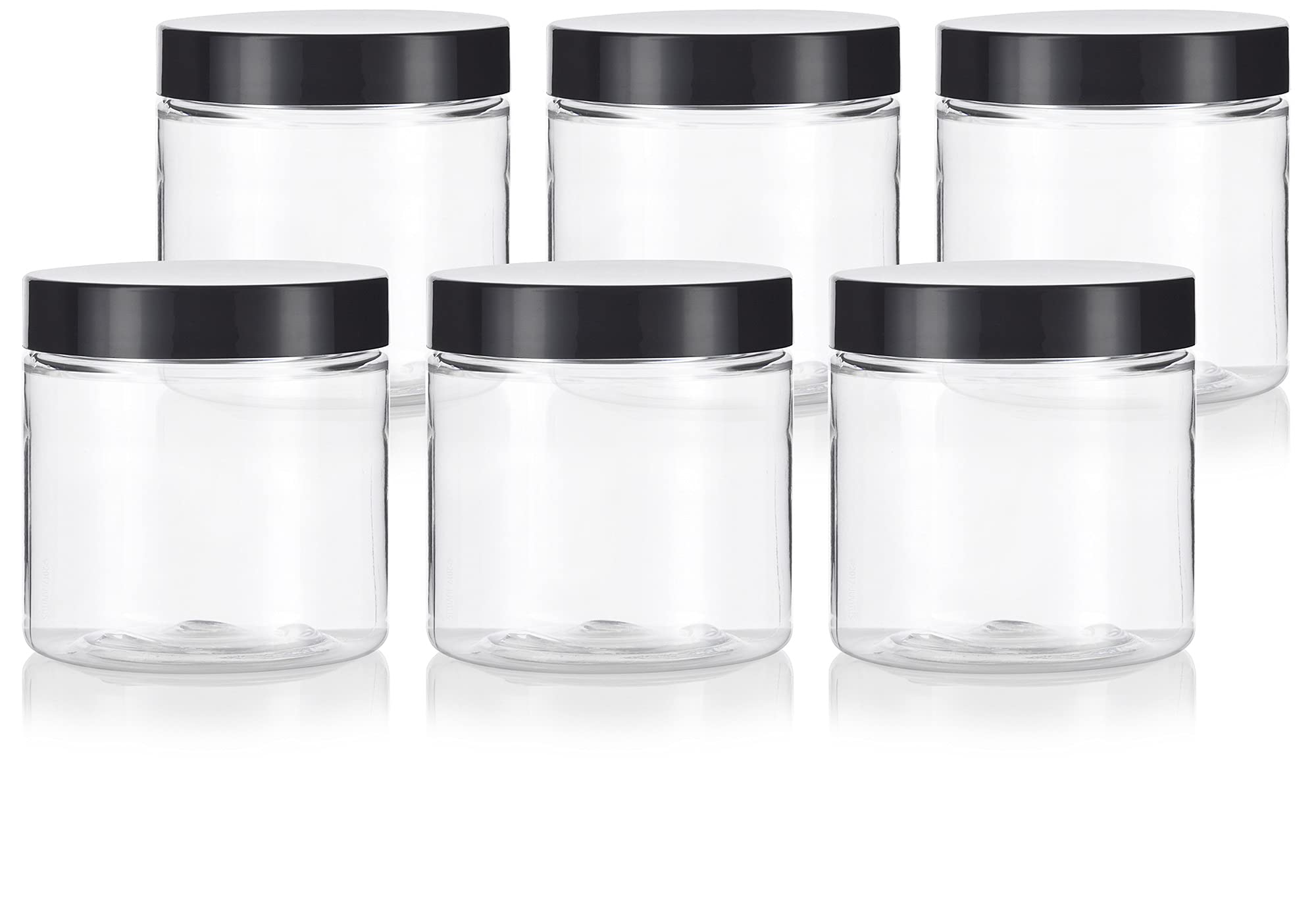 Juvitus 4 Oz Clear Plastic Pet Travel Jar With Black Smooth Lid (6 Pack)