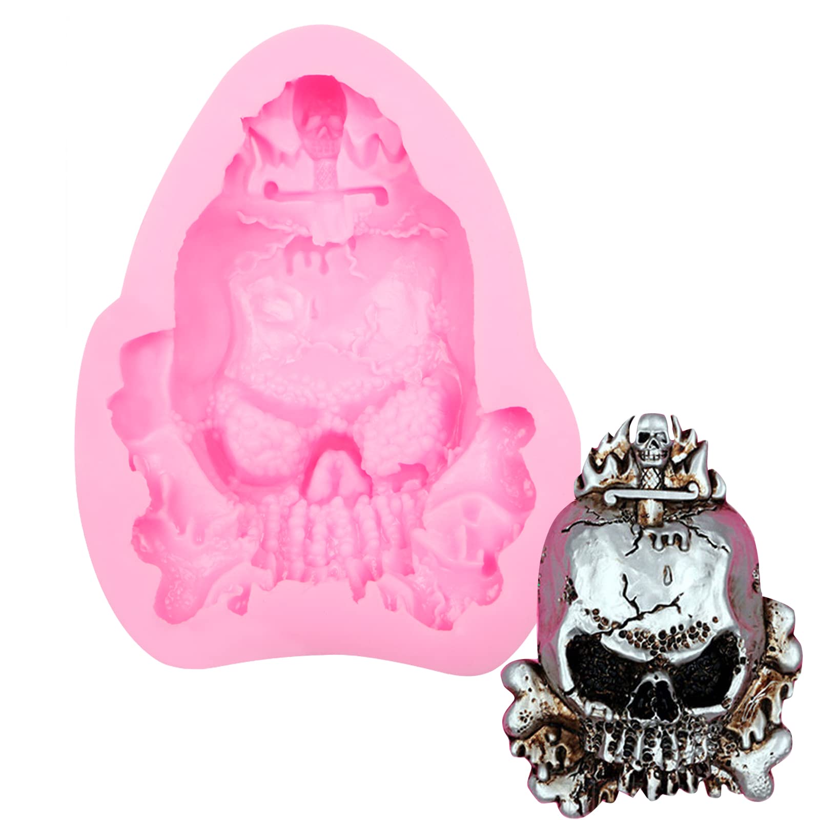 Halloween Snake Skull Fondant Moulds 2 Pcs, Chocolate Silicone Mold For Diy Cupcake Topper, Cake Decoration