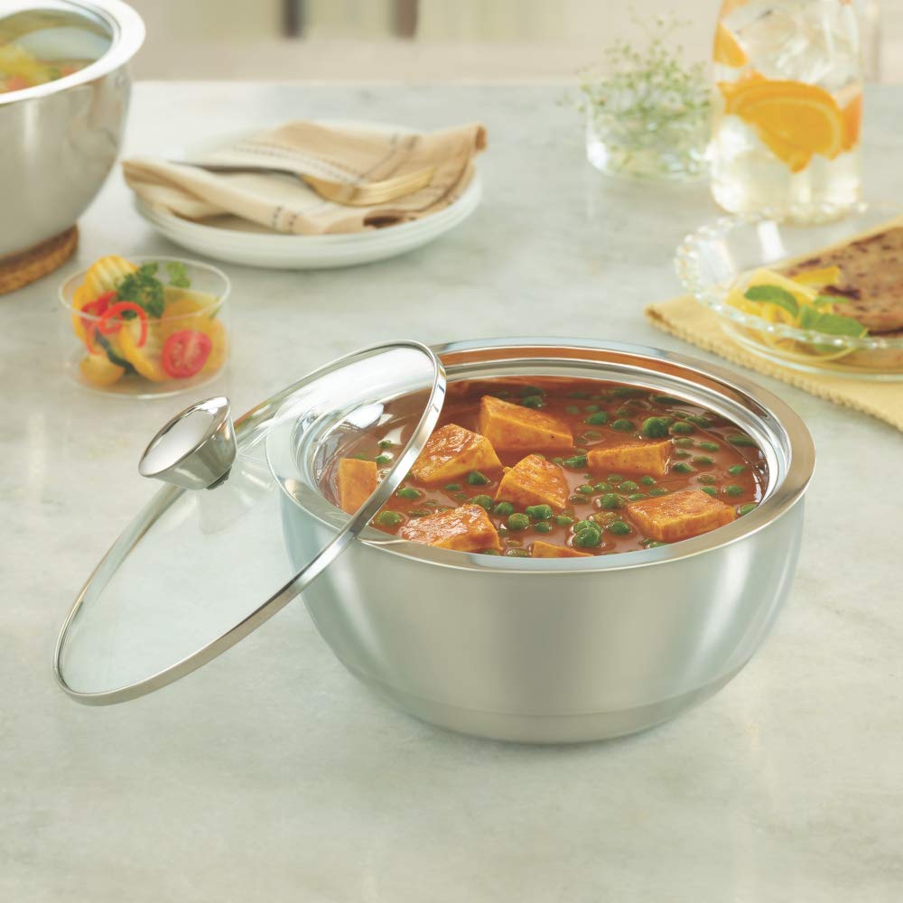 Borosil Stainless Steel Insulated Curry Server, 500Ml, Silver
