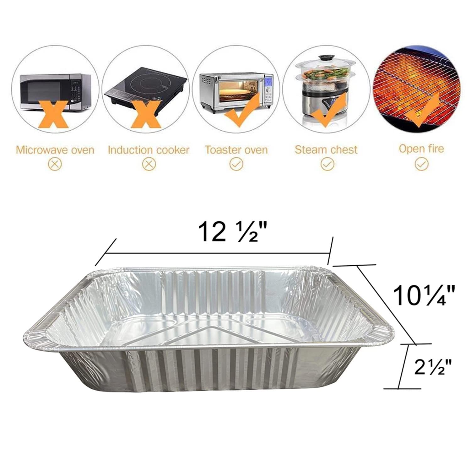Waytiffer Aluminum Pans 9X13 Disposable Foil Pans (10 Pack) Half Size Deep Steam Table Pans Extra Thick For Baking, Cooking, Roa