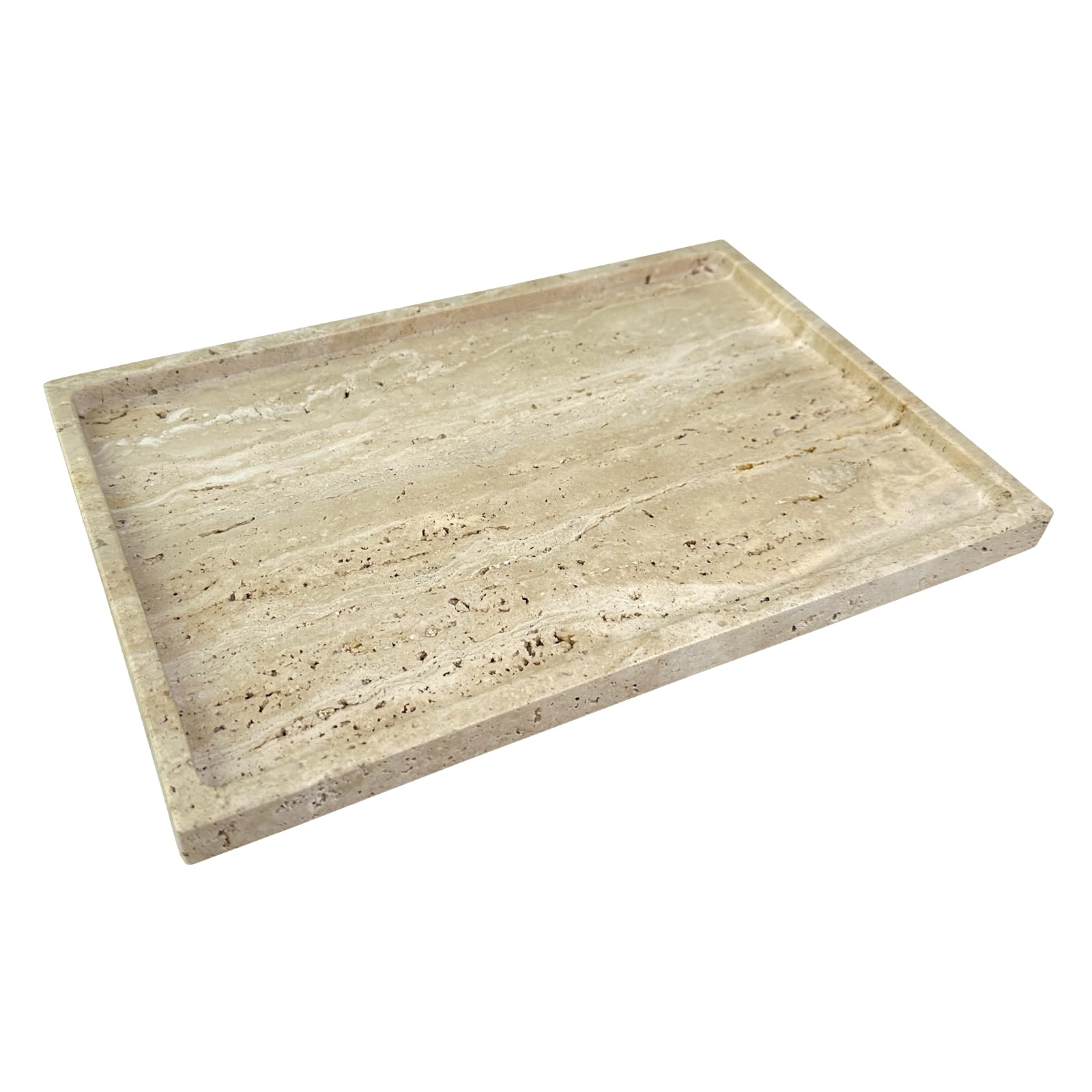 Ghyfgd Real Natural Travertine Tray Genuine Marble Stone Storage Tray For Dresser/Vanity/Bathroom (Beige Travertine, 12'' X 8'')