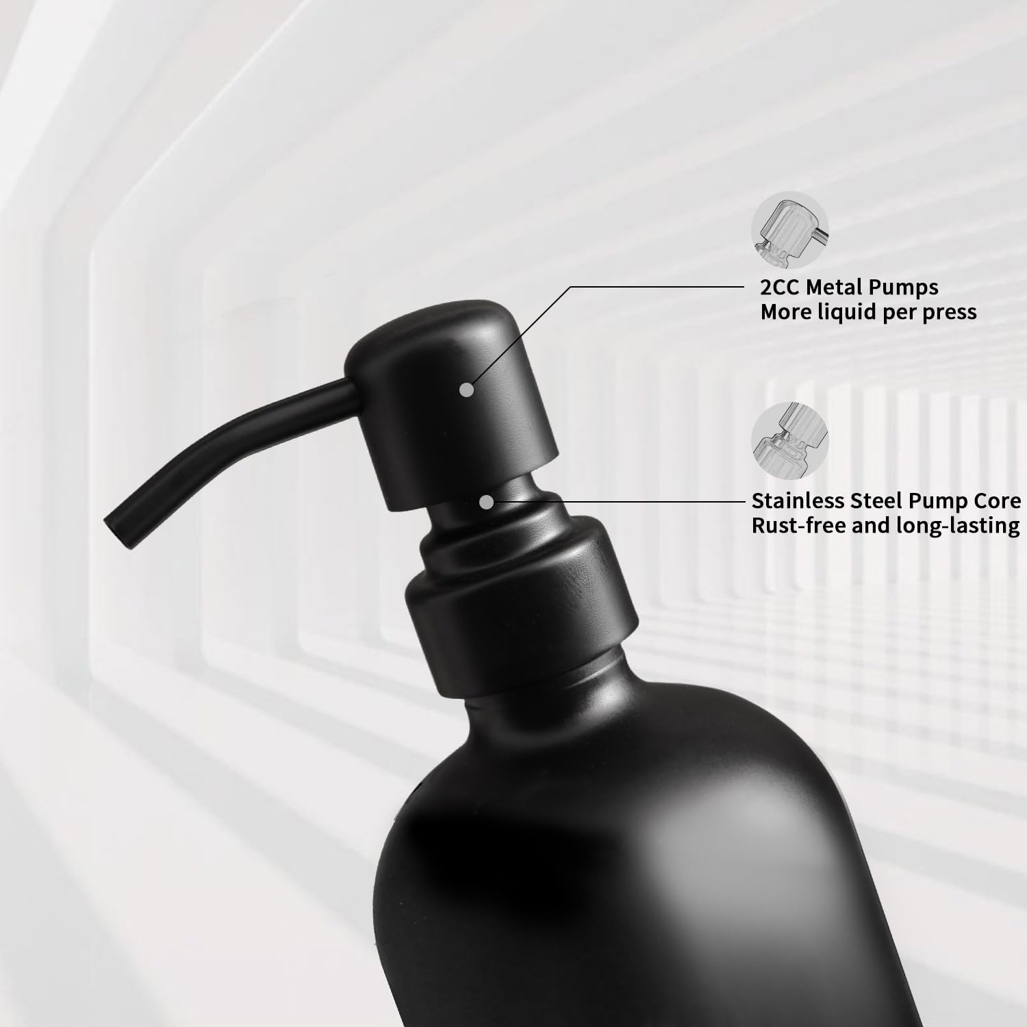 Prus Waso Matte Black Soap Dispenser Set, Kitchen Soap Dispenser Set With Black Stainless Steel Pump, Perfect For Kitchen Decor