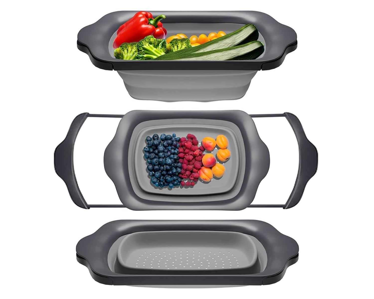 Comfify XL Large Kitchen Strainer - Collapsible Silicone Over-The-Sink Colander with Extendable Handles - Use with Pasta, Fruit,