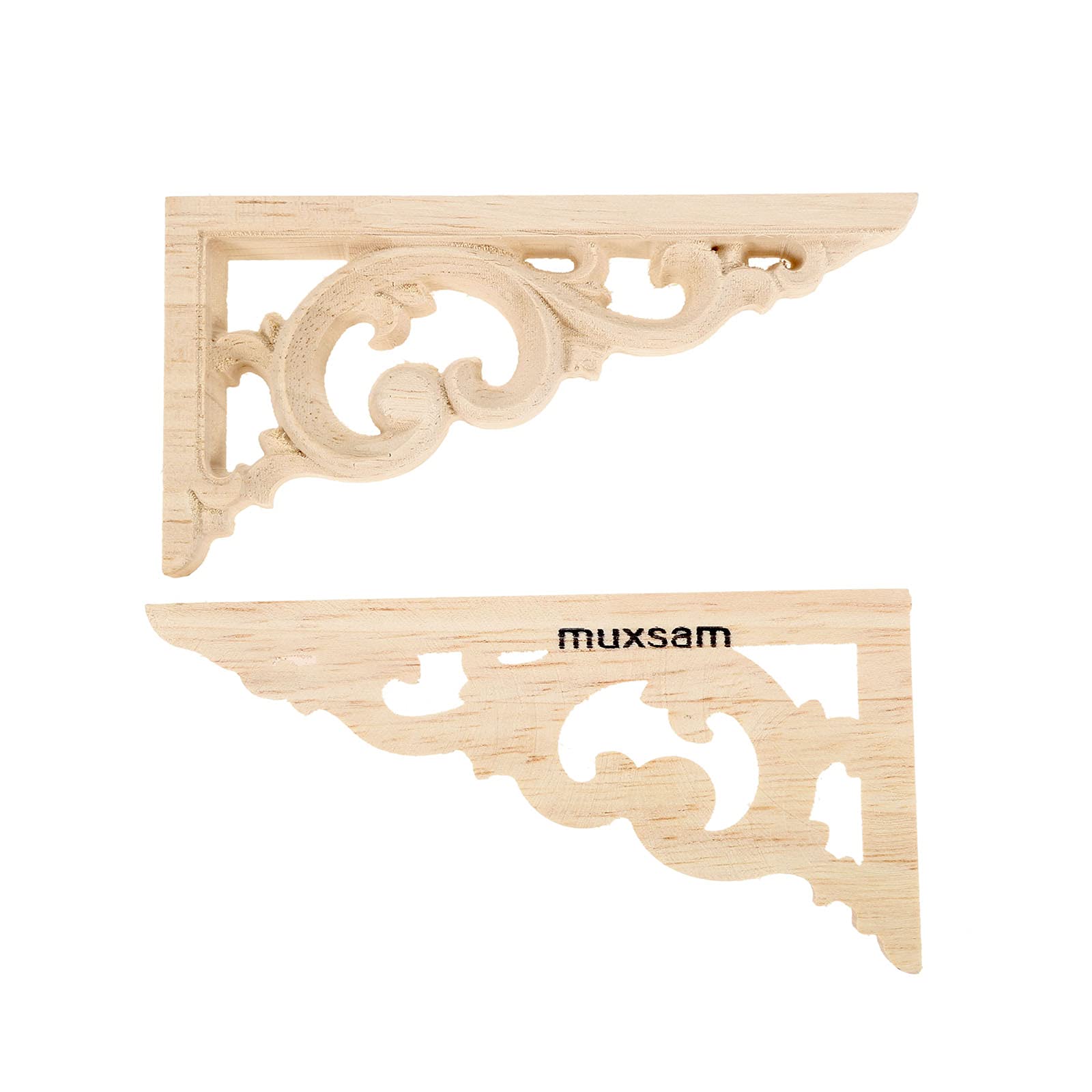 MUXSAM Wood Carved Corners Appliques Onlays  2-Pair Unpainted Wood Caravings Decals for Cabinet Dresser Cupboard Mirrors Walls Doors Closet Fireplace Bed Frame DIY Craft Project  12x6cm/4.72''x2.36''