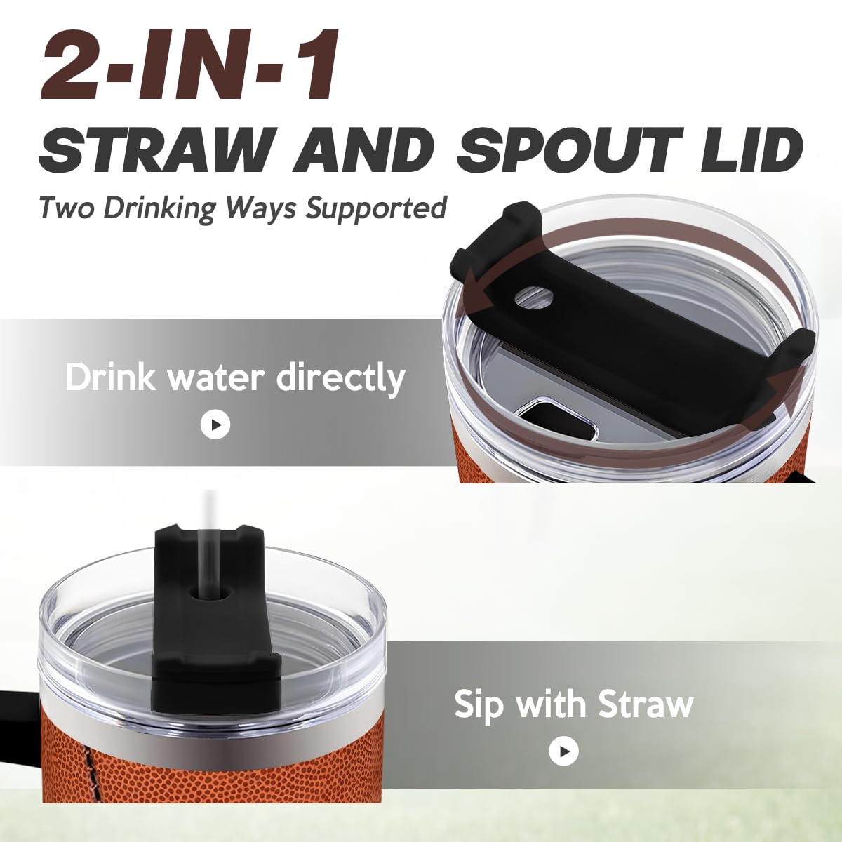 SANDJEST Football Tumbler with Handle 40oz Insulated Stainless Steel Cup with Lid & Straw, Travel Cup, Gifts for Men, Boys, Play