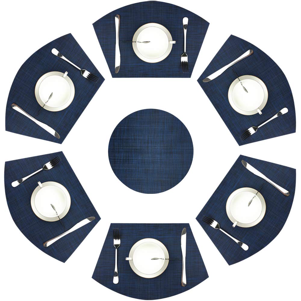 Wedge Placemats,Set Of 7 Vinyl Placemats For Round Tables Woven Non-Slip Heat-Resistant Easy To Clean Wipeable Washable Dinner T