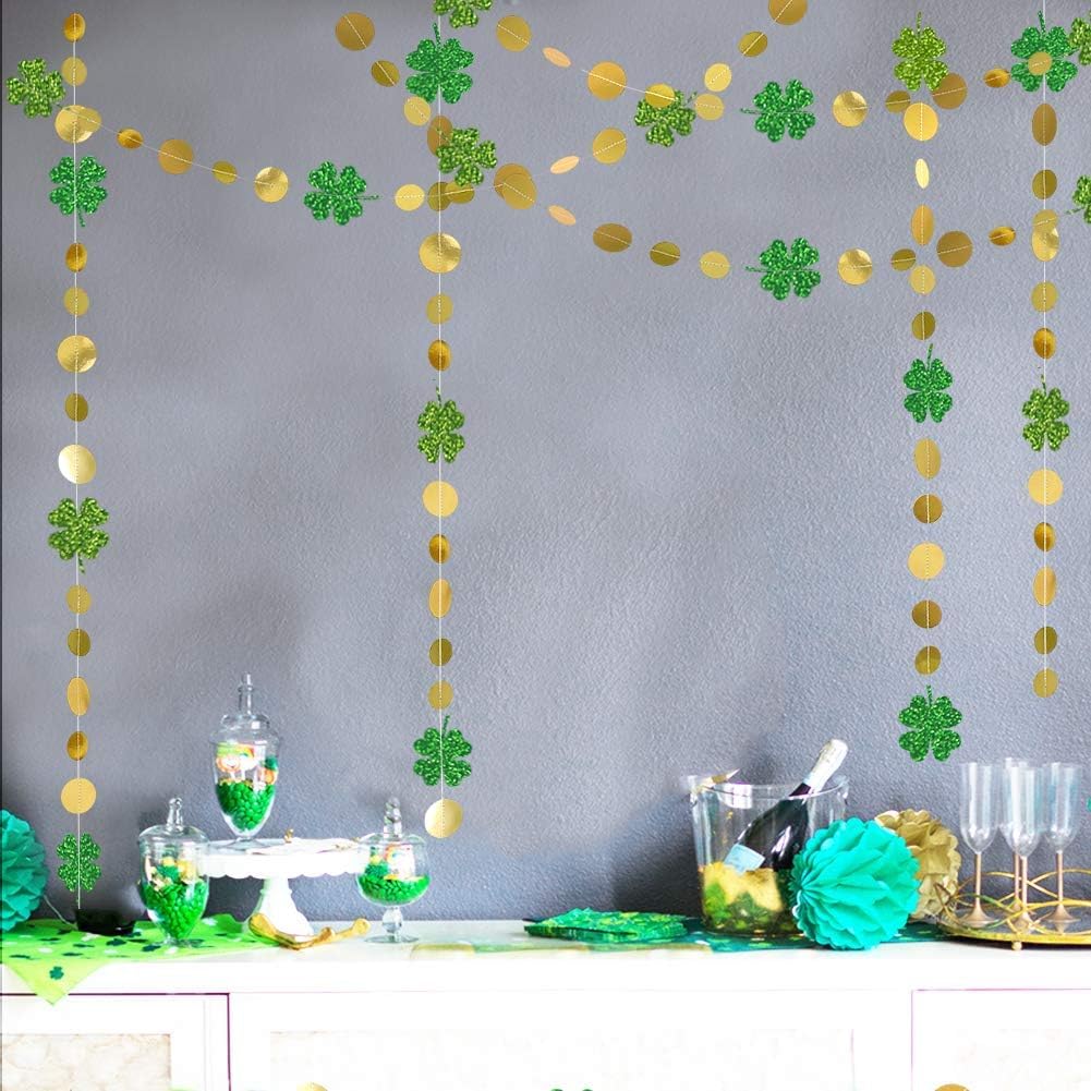 Cheerland Glitter St Patricks Day Garlands Saint Patricks Party Decorations Shamrock Clover Garlands Banner Streamer Backdrop Ha