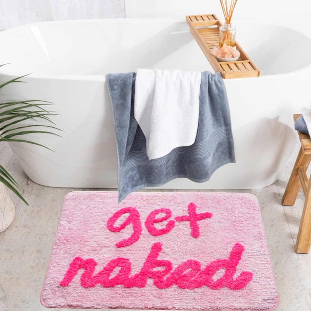 Evovee Get Naked Bath Mat Pink Funny Cute Bathroom Rugs Peach Blush Rug Shower Funny Bathroom Decor for Girls Fun Cute Bath Mat Non-Slip Washable