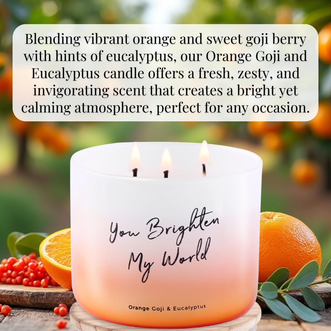 Calm Orange Goji Berry Eucalyptus Candle | Natural Soy 3 Wick Aromatherapy Candle for Home 15.8 oz | Stress Relief & Relaxing Sc