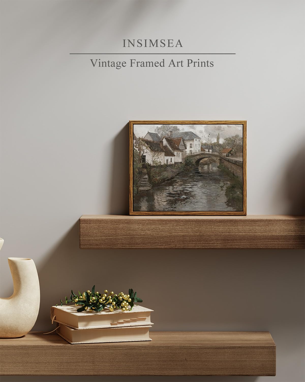 Insimsea Framed Canvas Wall Art Vintage Decor, Room Decor Vintage Scenery Office Home Bathroom Decor Wall Art, Classical Oil Pai