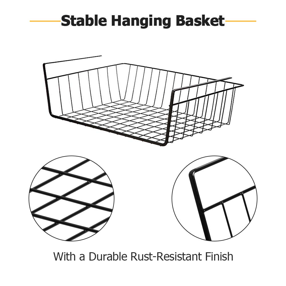 Dveda 4 Pack Under Shelf Basket, Under Cabinet Organizer Shelf, Durable Metal Wire Rack Hanging Basket Storage Rack, Shelf Organ