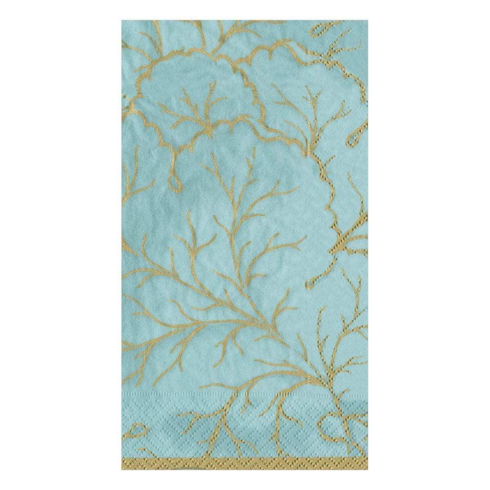 Caspari Gilded Majolica Paper Guest Towel Napkins In Aqua, 15 Per Package